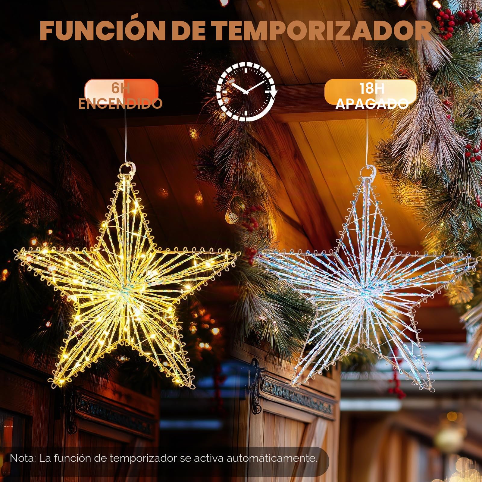 GlobaLink Estrella Interior Exterior, 2 Pc 60 LED Luces | Navidad Ventana por Batería Tridimensional Decoración Navidad Impermeable con Temporizador, 8 Modos
