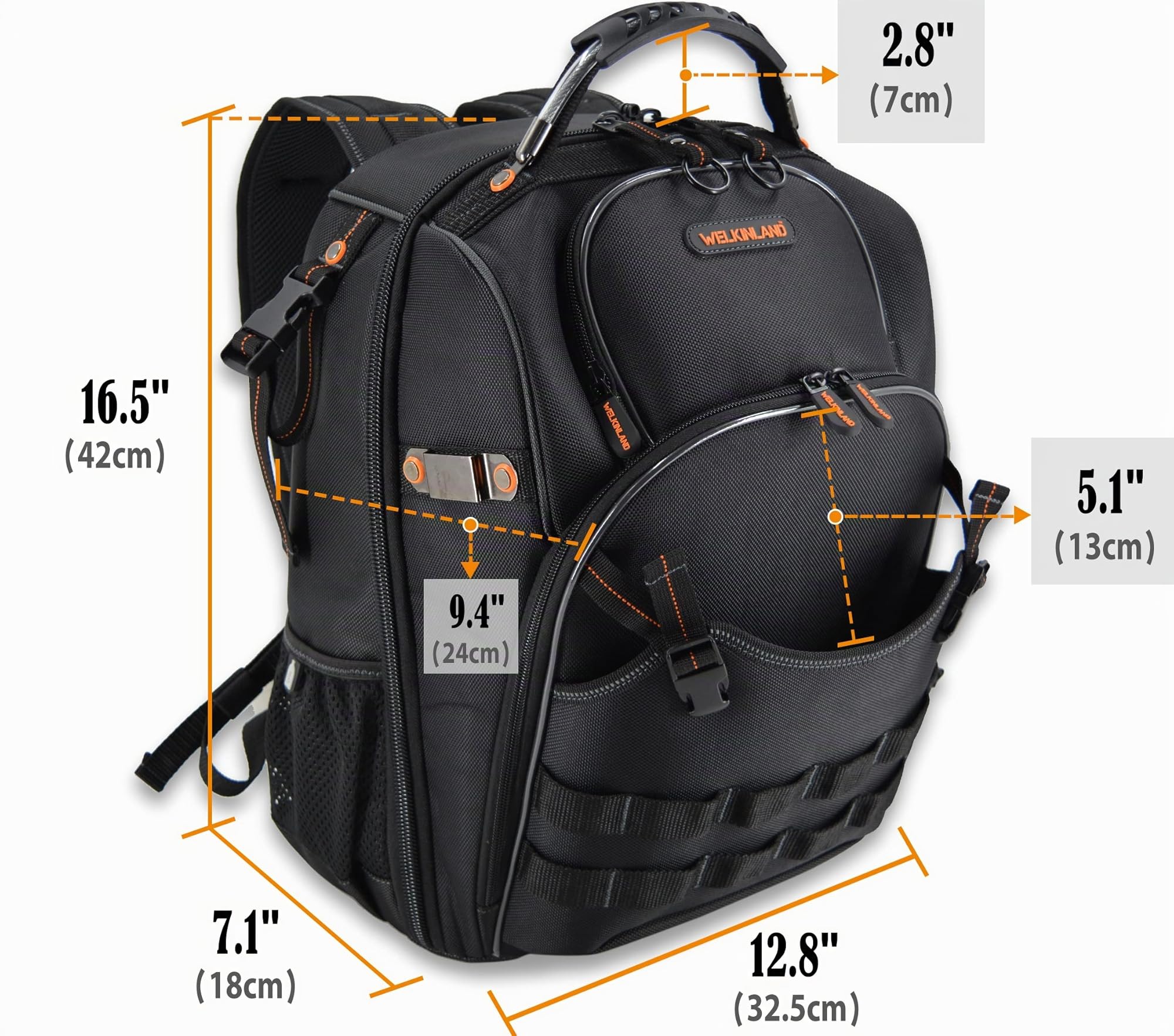 Sac à outils 66 poches, sac à dos robuste pour électriciens, construction, hommes