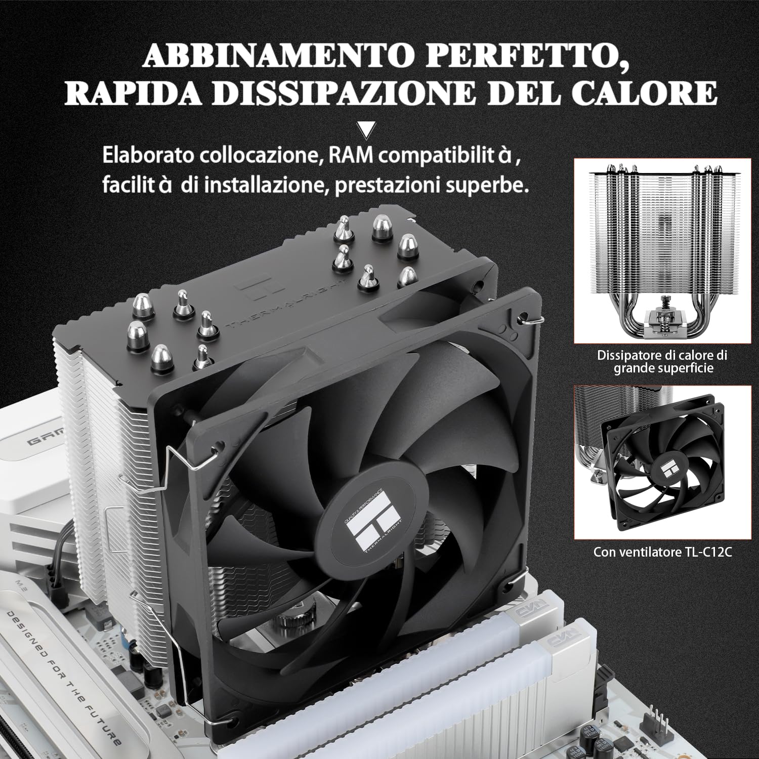TR Burst Assassin 120 SE Refroidisseur CPU, hauteur 148mm, ventilateur PWM 120mm avec vitesse 1550RPM, 6 caloducs, pour Intel 1700/1851/1150/1151/1200, AM4/AM5, refroidissement PC, noir (BA120SE)