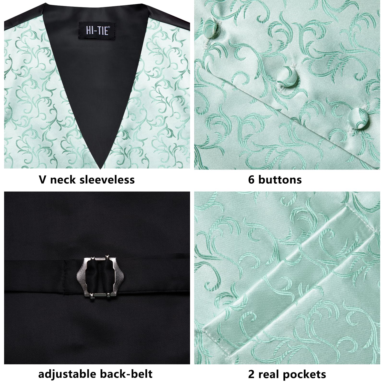 Hi-Tie Gilet da uomo formale in velluto Paisley tinta unita gilet cravatta papillon fazzoletto gemelli risvolto pin set smoking business