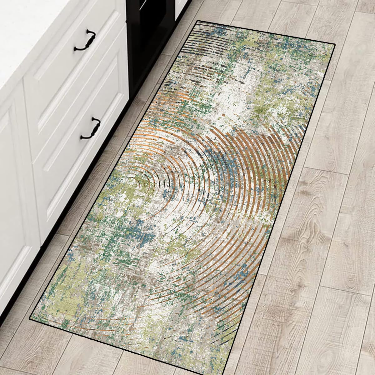 Alfombra de pasillo o cocina, antideslizante, lavable, para pasillo, lavandería, 60 x 200 cm, color verde en estilo turco