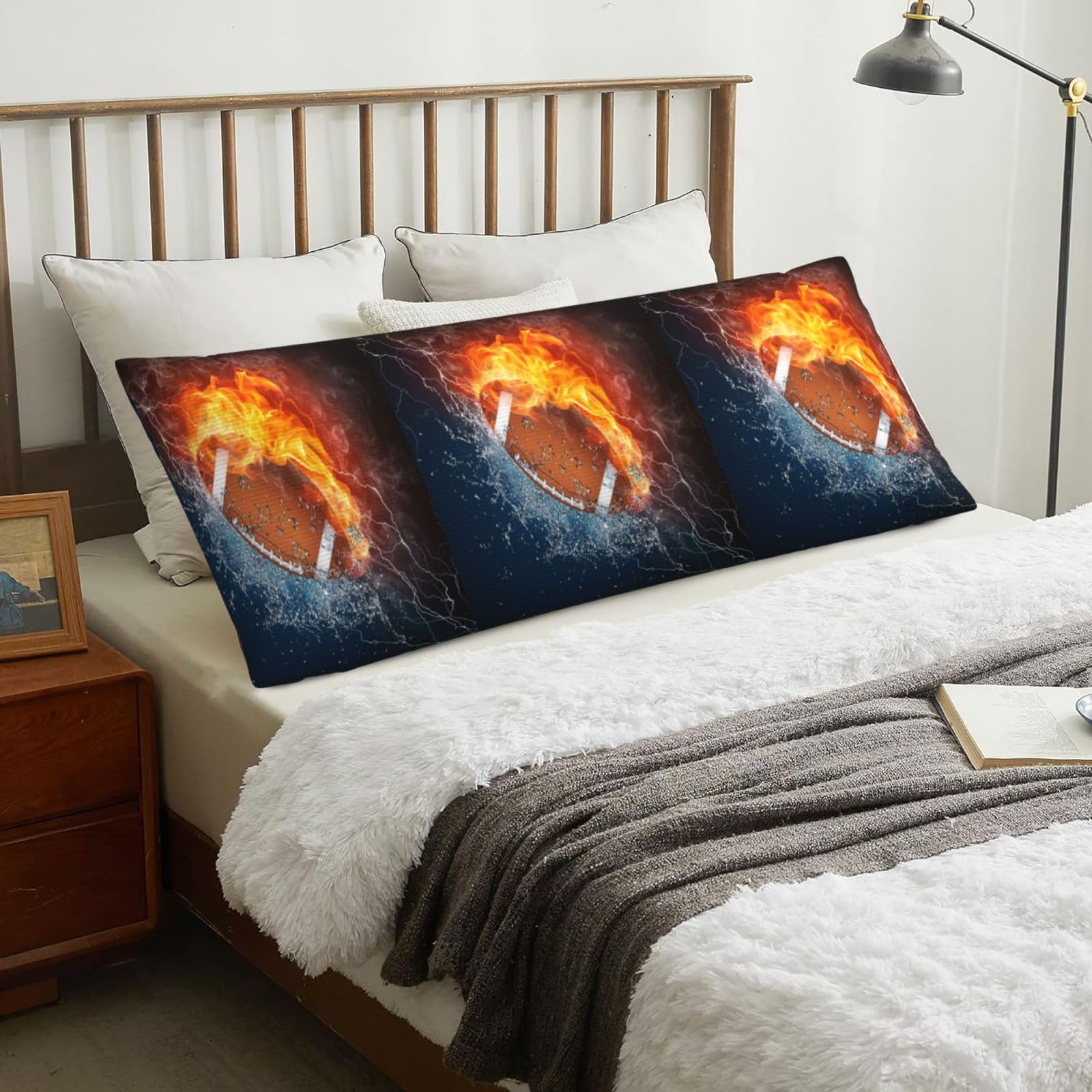 American Football In Fire And Water, Body Pillow Cover with Zipper,Long Body Pillowcase 20 x 60 in