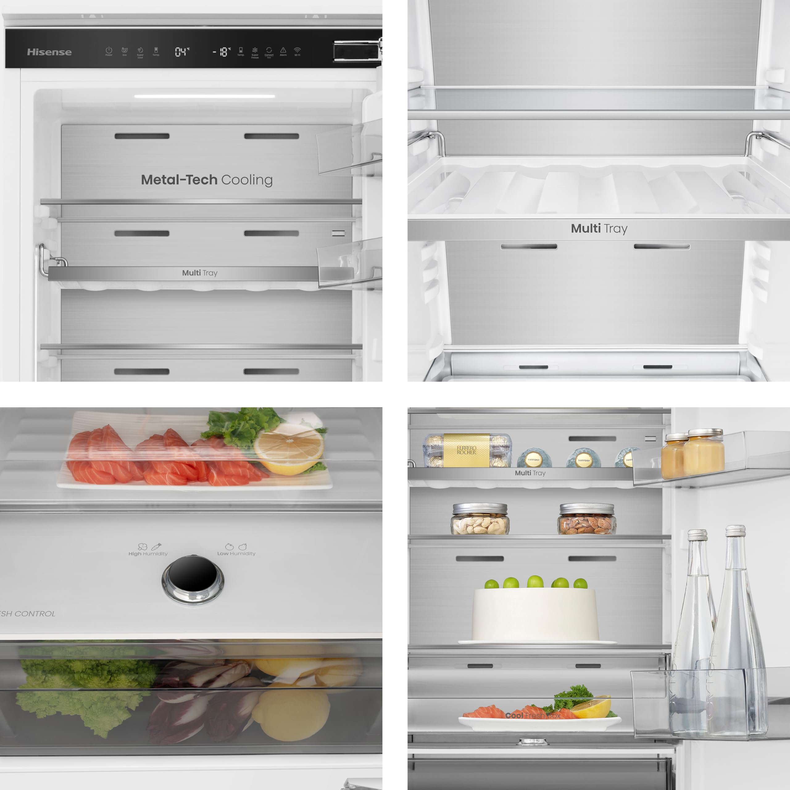 Hisense RB3B250SAWE - Frigoríficos Integrable, Combi, 252L, Class E, Ancho 54cm x Alto 178cm, Cajón Frutas Y Verduras Control De Humedad, Multi Air Flow, Dual Tech Cooling, Motor Inverter