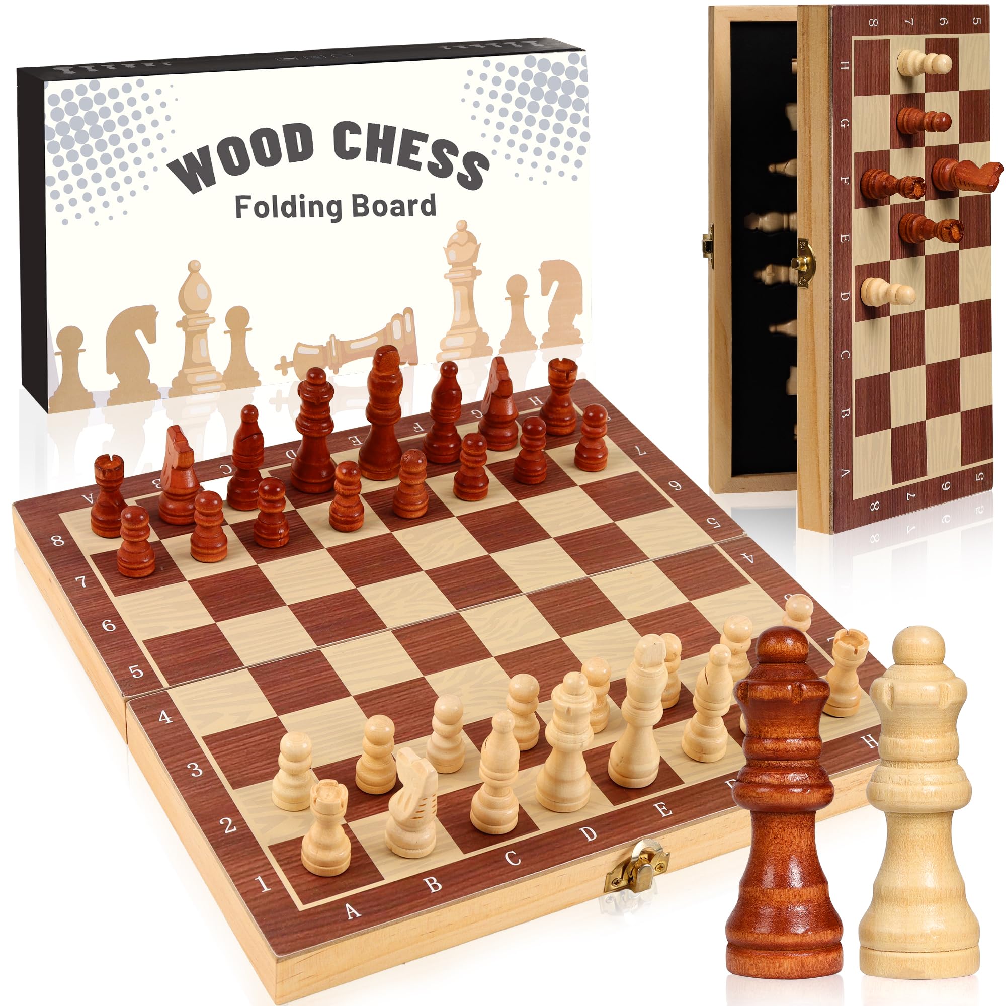 Scacchiera in Legno Magnetica 29x29 cm, Scacchi Pieghevole Portatile con Chiusura Magnetica Professionale, Strato Protettivo in Spugna, Set Chess Board Viaggio Adulti e Bambini