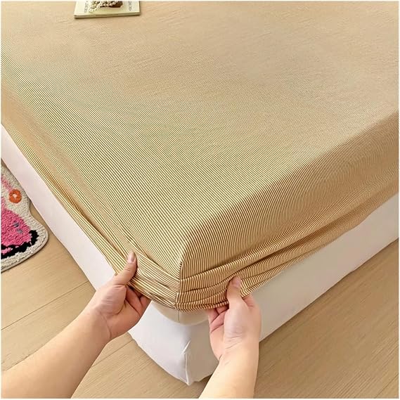 Plaid Style Fitted Sheet with Pillowcase Elastic Bedsheets Bed Linen Breathable Mattress Protector(Color07,180x200cm 3pcs Set)