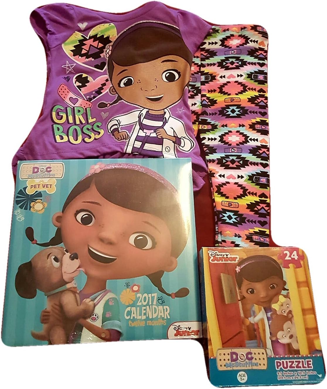Doc McStuffins Girl Boss Pant Set 12 M with 24 Piece Puzzle and 2017 Calendar Bundle