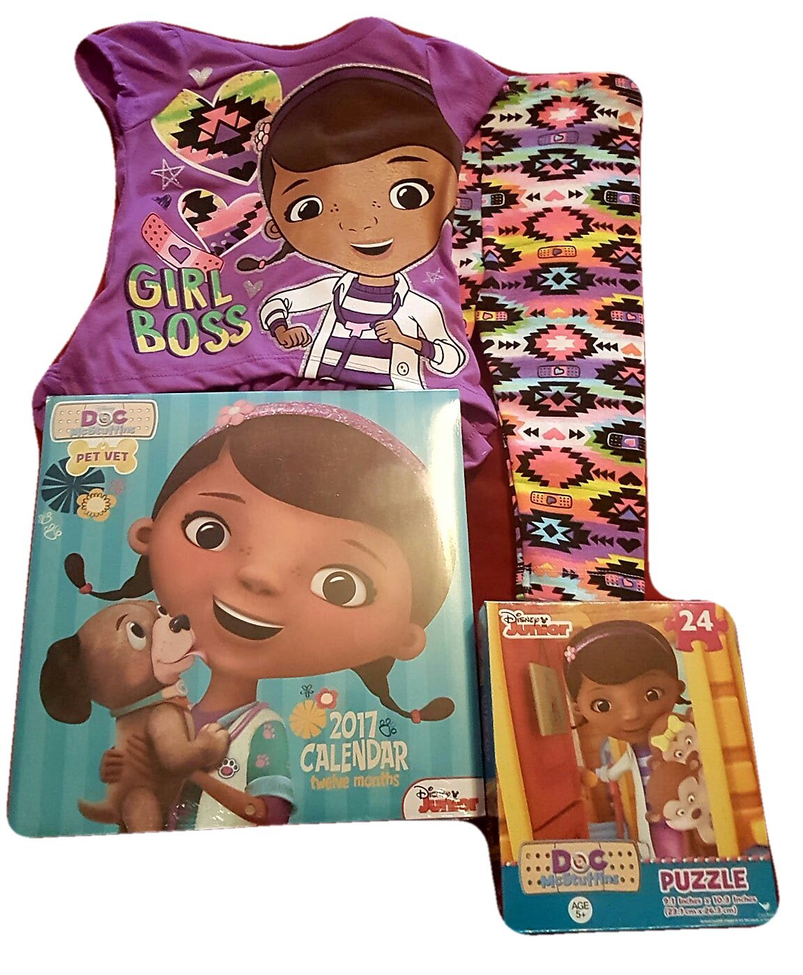 Doc McStuffins Girl Boss Pant Set 12 M with 24 Piece Puzzle and 2017 Calendar Bundle