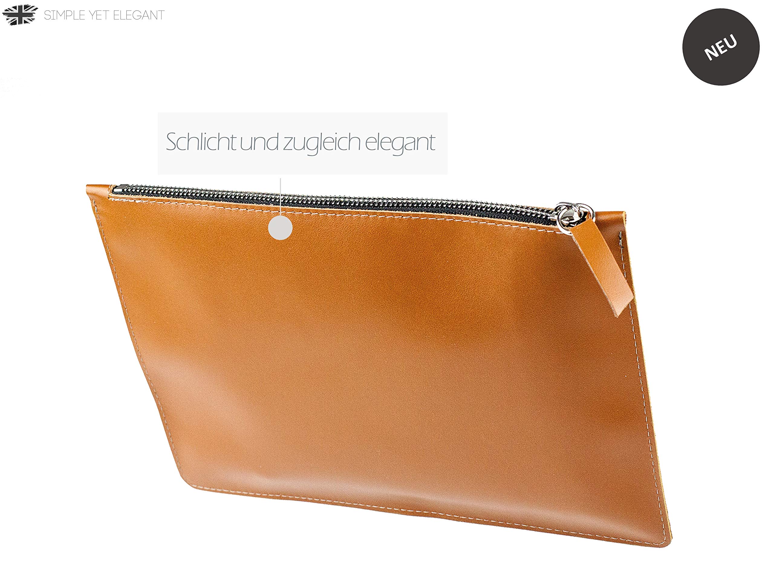 DELMON VARONE - Personalisierbare Banktasche mit Reißverschluss DIN A5 aus Boxcalf Leder Braun, Premium Geldtasche für Geldscheine, Münzen und Dokumente, Damen und Herren Echtleder Dokumententasche