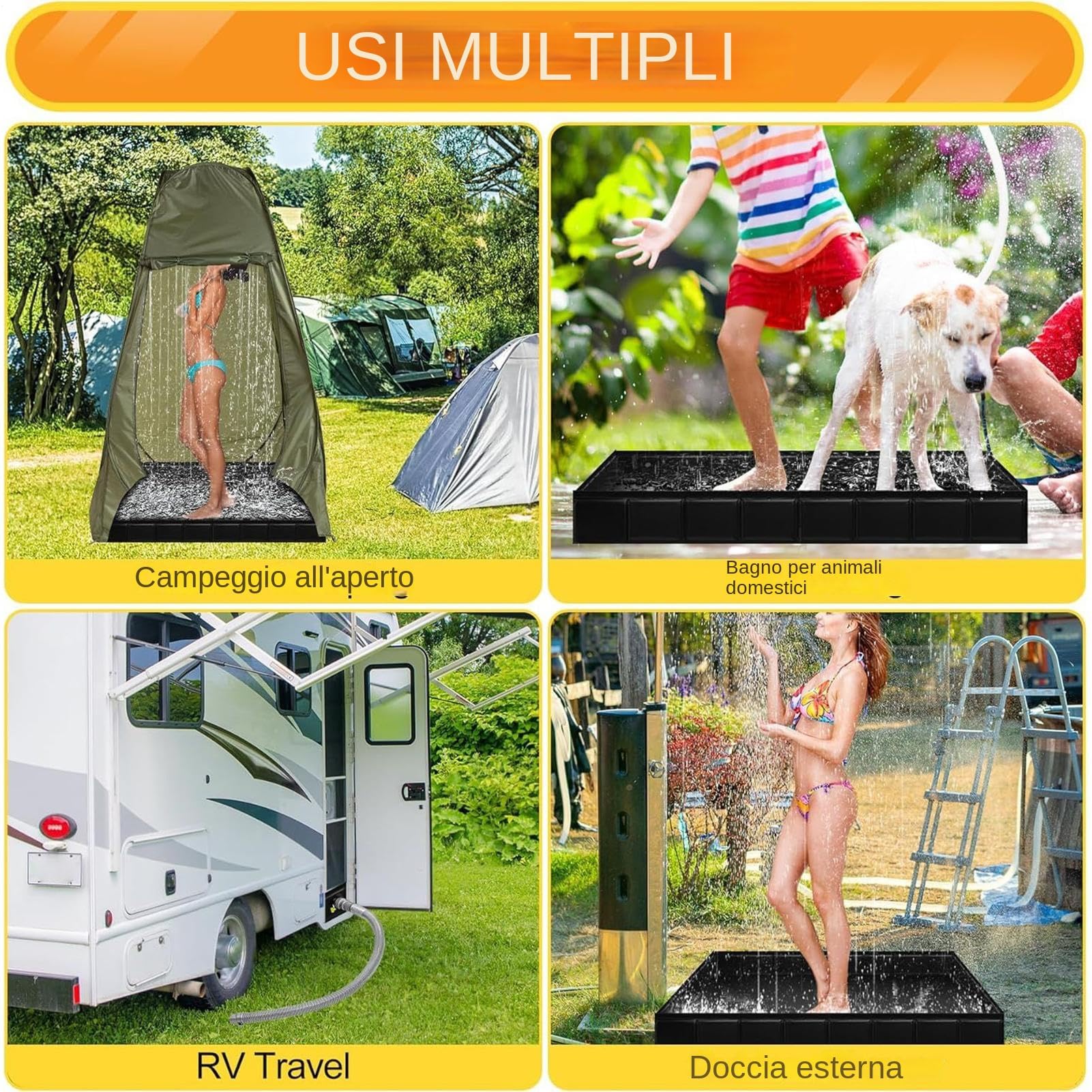 Doccia Portatile, Base Doccias da Campeggio, 80x80x10cm Piatti Doccia Portatile, Base Doccias Pieghevole, con Tubo di Scarico, per Trekking e Tende da Camping