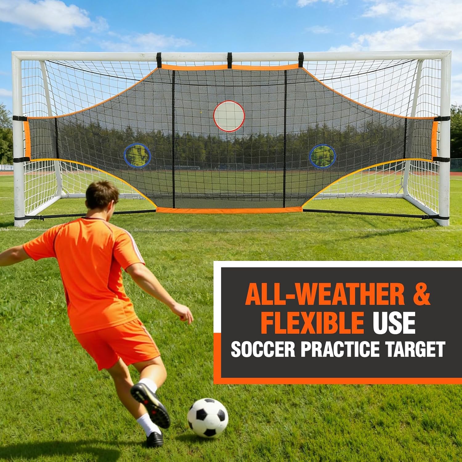 Soccer Goal Target Net, 16x6ft Training Soccer Net with 3 Scoring Zones, Durable All-Weather Large Backyard Football Practice Target for Youth & Team Accuracy Improvement-ONLY NET