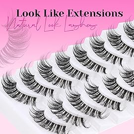 Veleasha Lashes Fluffy False Eyelashes with Clear Band Long Eyelashes Looks Like Lash Extensions CC Curl Soft Fake Lashes Strips Lashes 10 Pairs Pack (Bold Length)