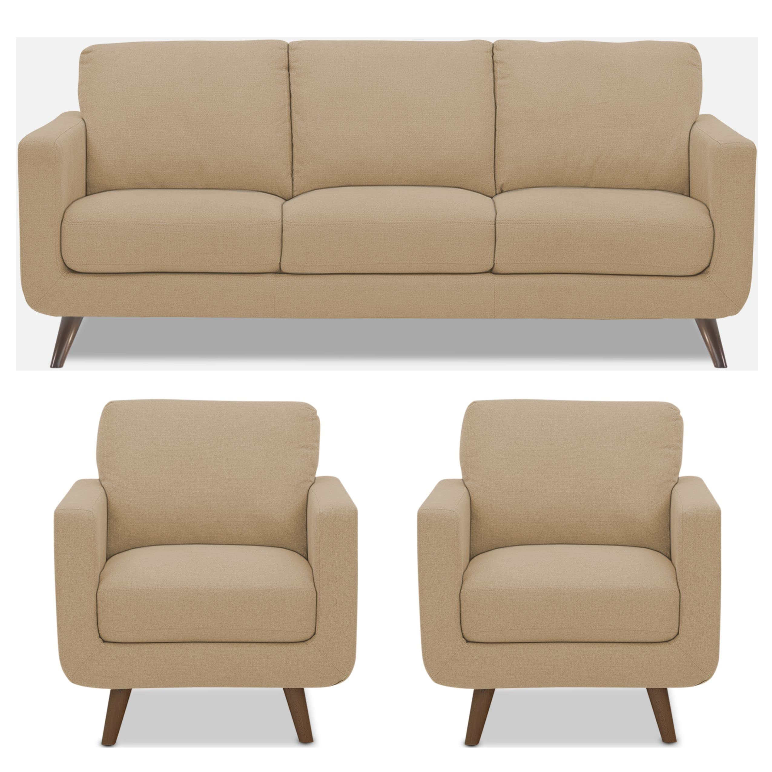 Adorn India Damian 3+1+1 5 Seater Sofa Set (Beige)(3 Year Warranty)