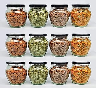 SITOVI Transparent Glass Jar and Container Air Tight Black Lid for Kitchen 400 ml Mataki Glass Jar with Airtight Metal Lid...