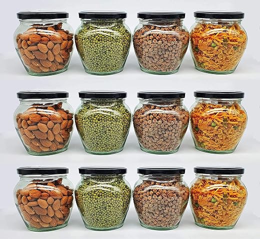 SITOVI Transparent Glass Jar and Container Air Tight Black Lid for Kitchen 400 ml Mataki Glass Jar with Airtight Metal Lid...