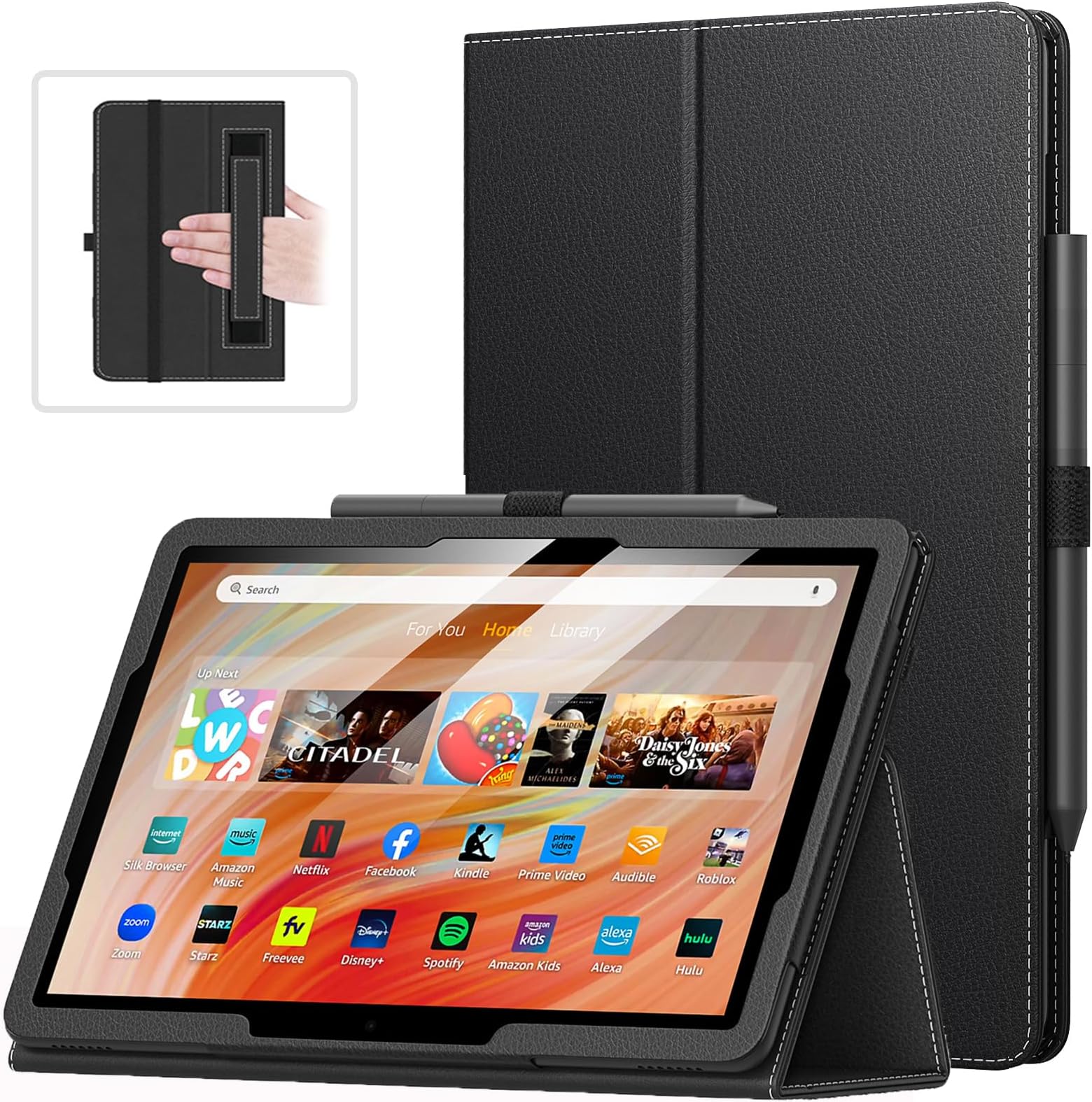MoKo Case Fits All-New Amazon Kindle Fire HD 10 & 10 Plus Tablet (13th/11th Generation, 2023/2021 Release) 10.1" - Slim Folding Stand Cover with Auto Wake/Sleep, Black