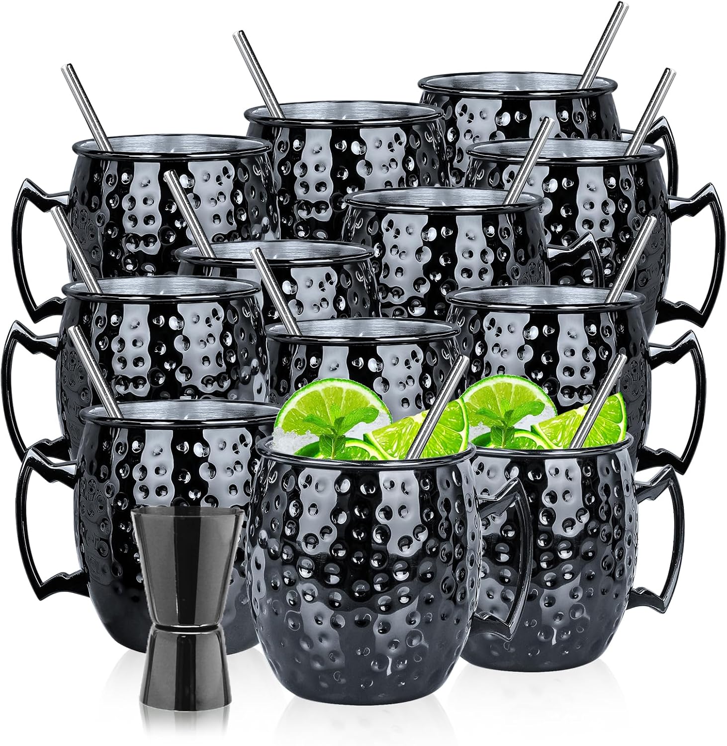 SuproBarware Moscow Mule Mug Set 12pcs with 1/0.5oz Double Jigger, Stainless Steel Cocktail Mug 18oz, Perfect for Cold Drink, Gift idea