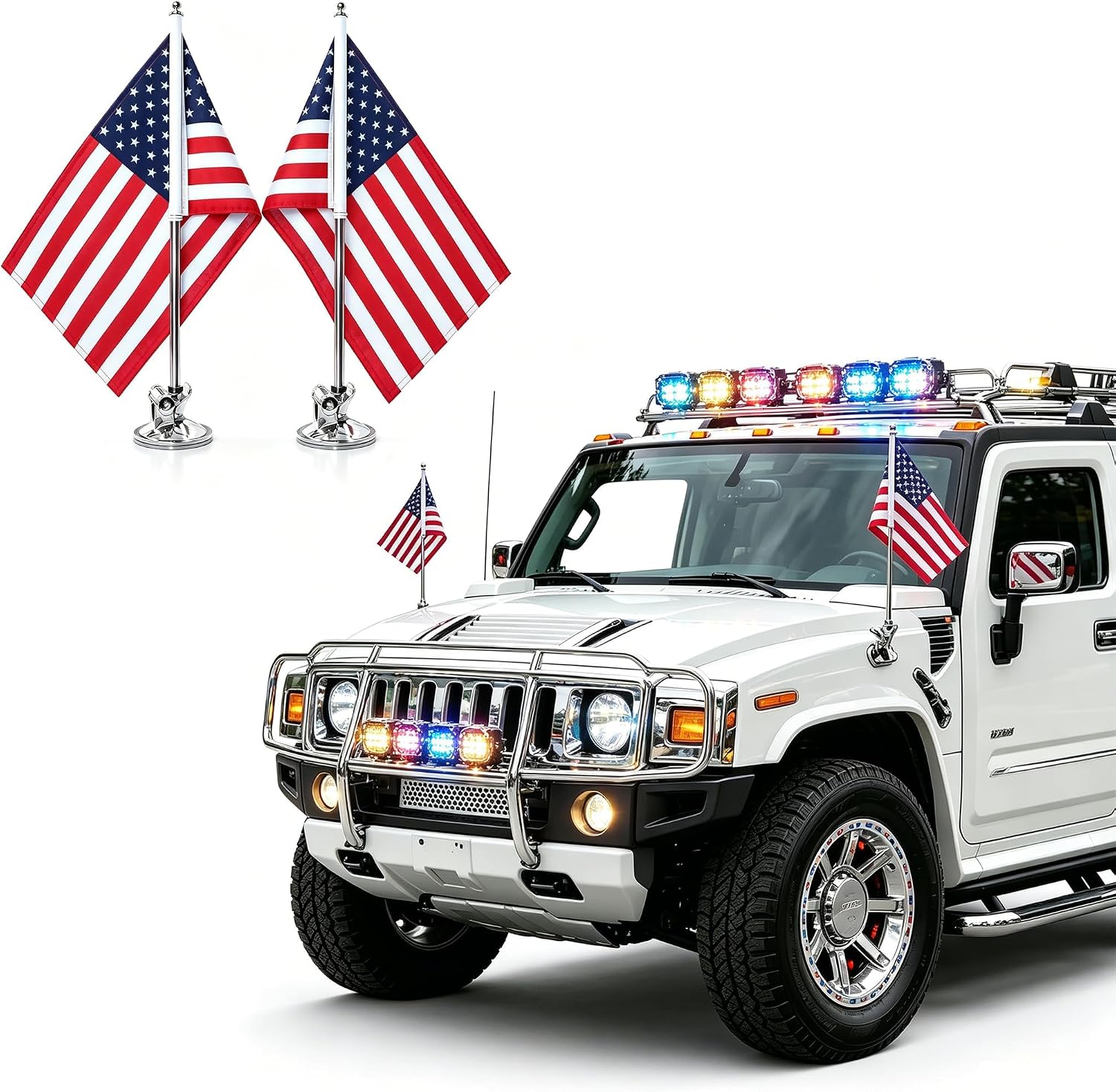 American Flag For Car, Car Window Suction Cup US Flag Pole Kit, 2 Pack | Car Window Suction Cup Flag Pole Kit, No Drill Suction Mount, Adjustable Metal Flagpole, Vehicle Flag for Cars, Trucks, SUVs