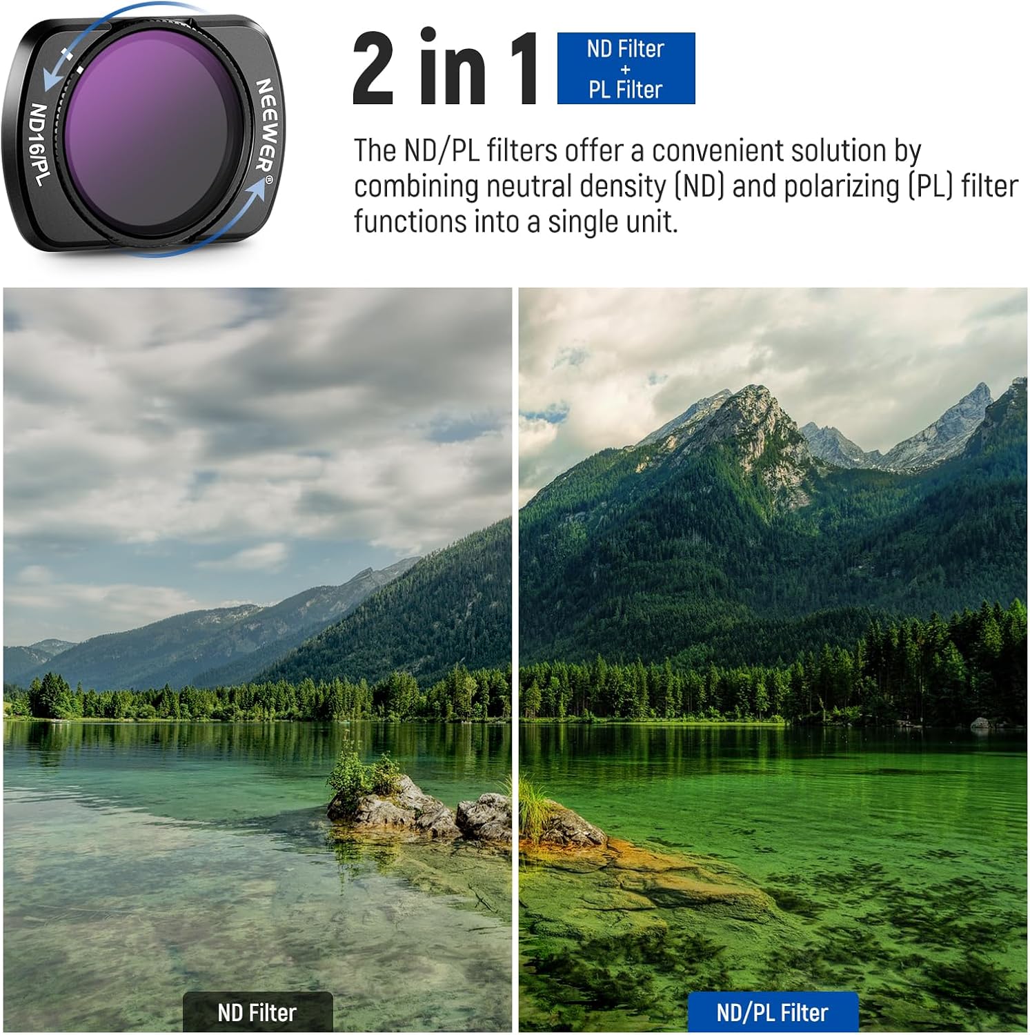 NEEWER Magnetic ND/PL Filter Set Compatible with DJI Osmo Pocket 3 Creator Combo Accessories, Action Camera 4 Pack ND8/PL ND16/PL ND32/PL ND64/PL Filters Kit with 2 LCD Touchscreen Protectors