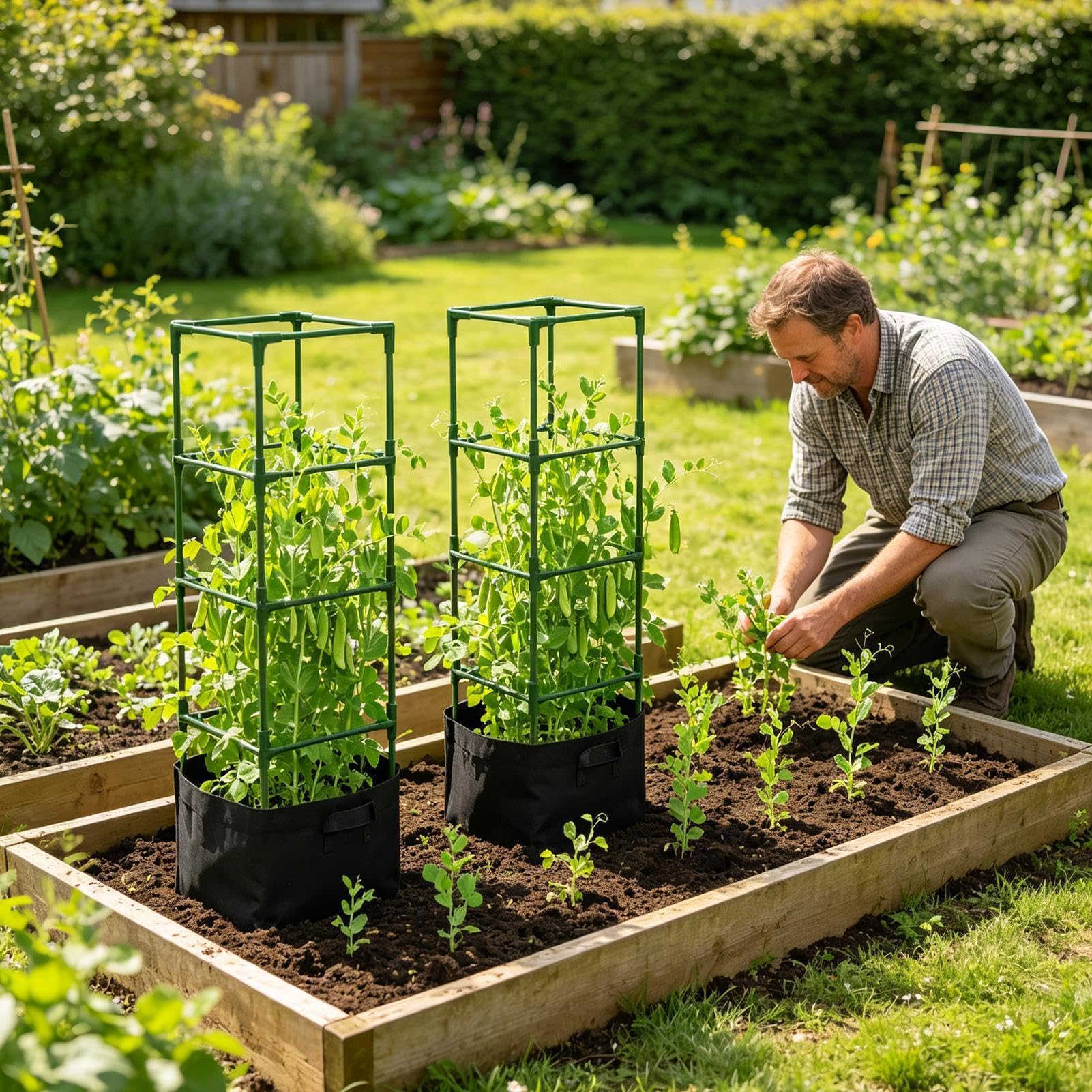 Tomatenkäfig Mit Pflanzsack Hochbelastbarer Edelstahl 3-teilig | Tomatenkäfig für den Gebrauch auf dem Balkon und im Garten Für Gurken, Paprika, Auberginen Und Auf Terrasse, Garten,