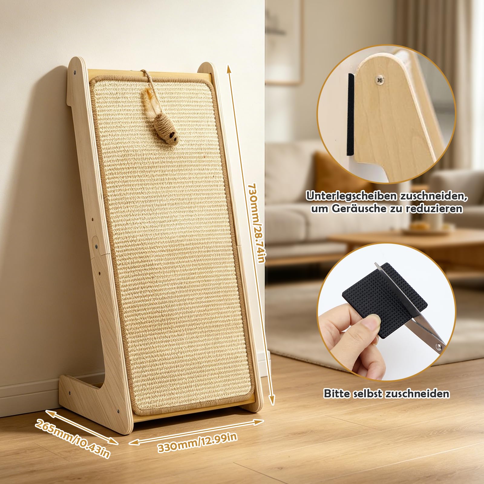 Dual-Use Kratzbrett Katze Sisal Kratzbretter L-förmiger Kratzpappe Groß 69cm Hohe Kratzpads für Wand, Ecke, Sofa, Mit Katzenspielzeug, Hochdichtes Verschleißfestes