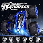 Tecnock Voitures de télécommande pour enfants, 2.4GHz RC Voiture avec charge facile type-C, 4WD Double face 360° Rotations et flips RC Voiture Stunt, Cadeau jouets pour les garçons et les filles, Bleu