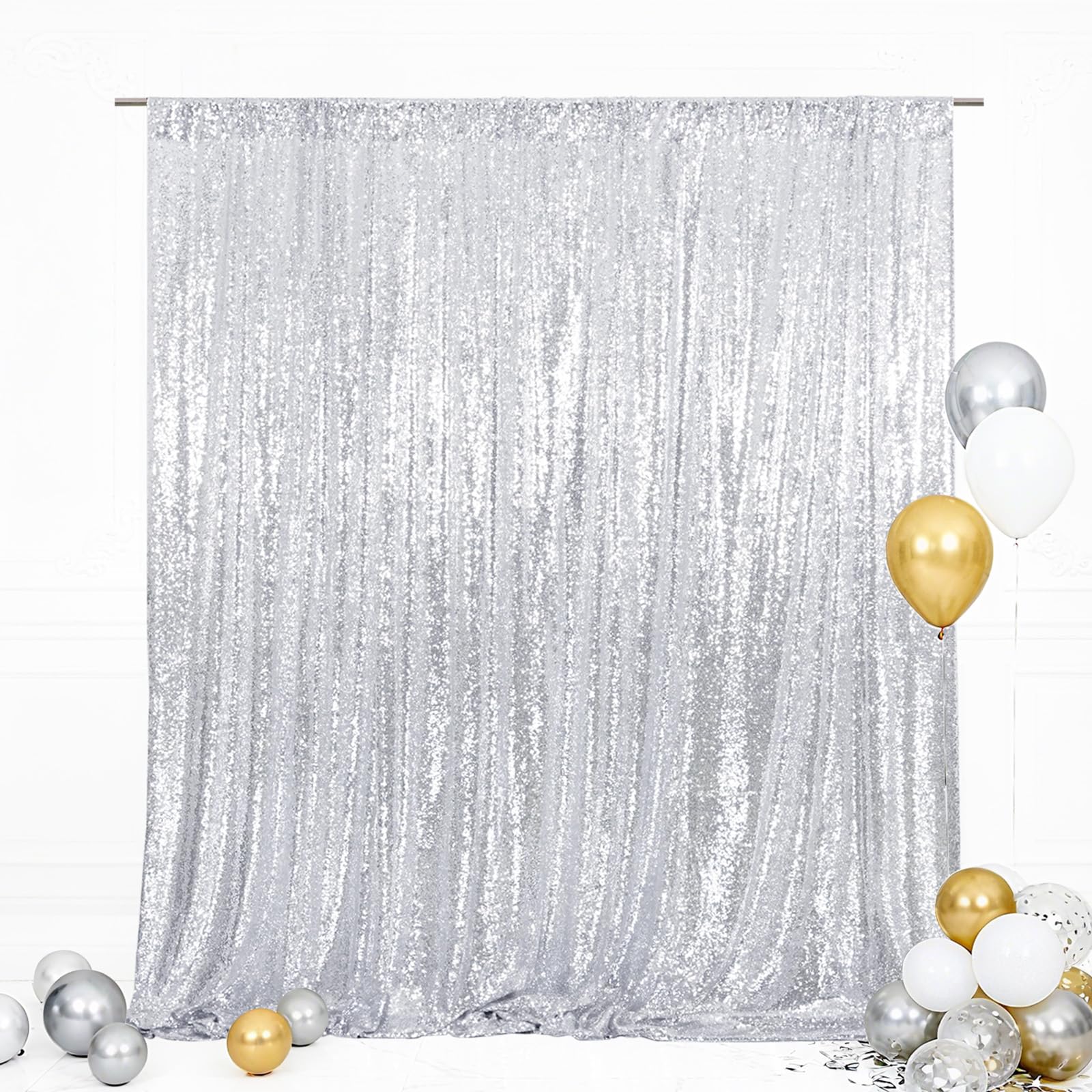 Eternal Beauty Sequin Wedding Backdrop Photography Background Party Curtain 8Ft X 8Ft Silver 765470415647