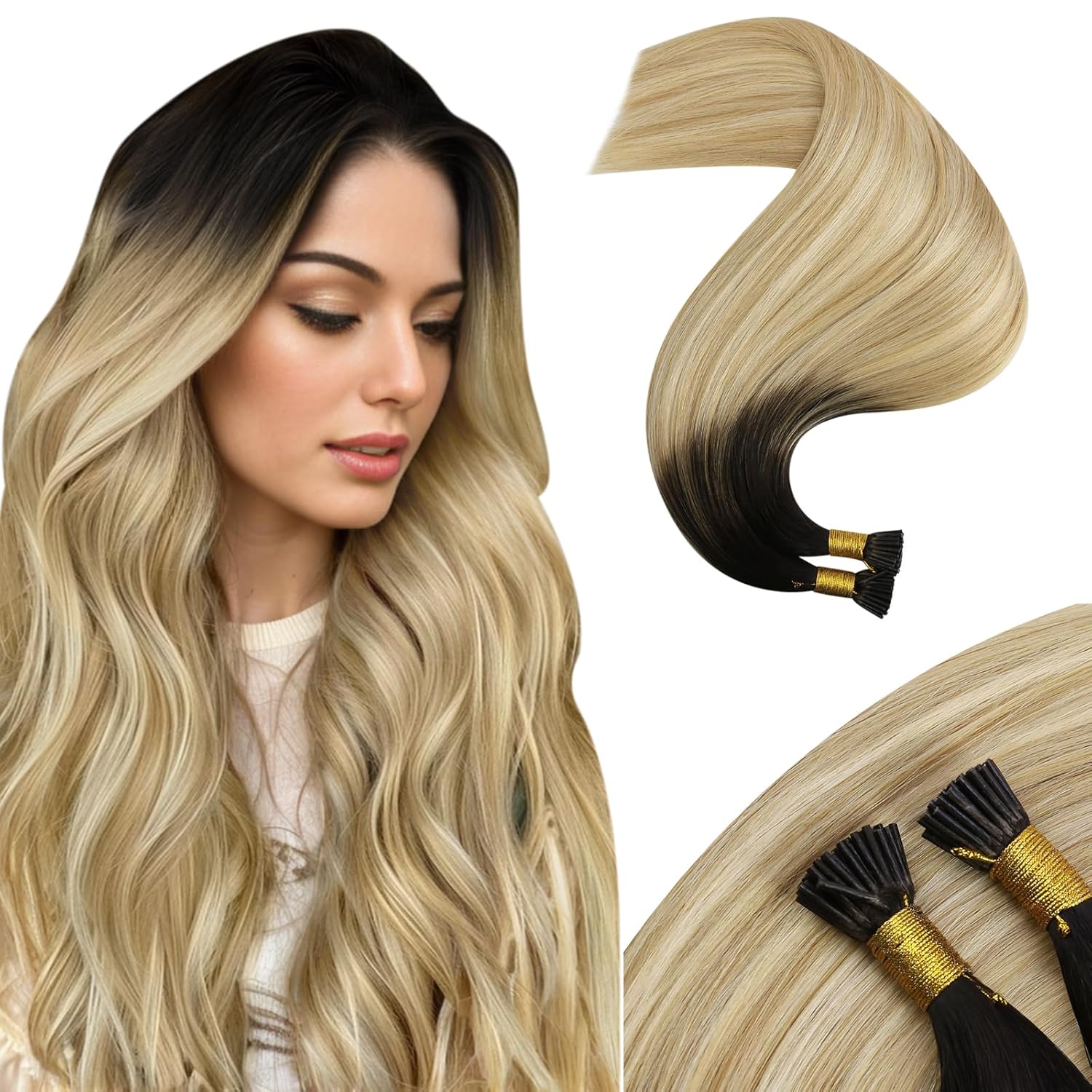 Amazon.com : Moresoo I Tip Hair Extensions Human Hair Balayage Dark ...