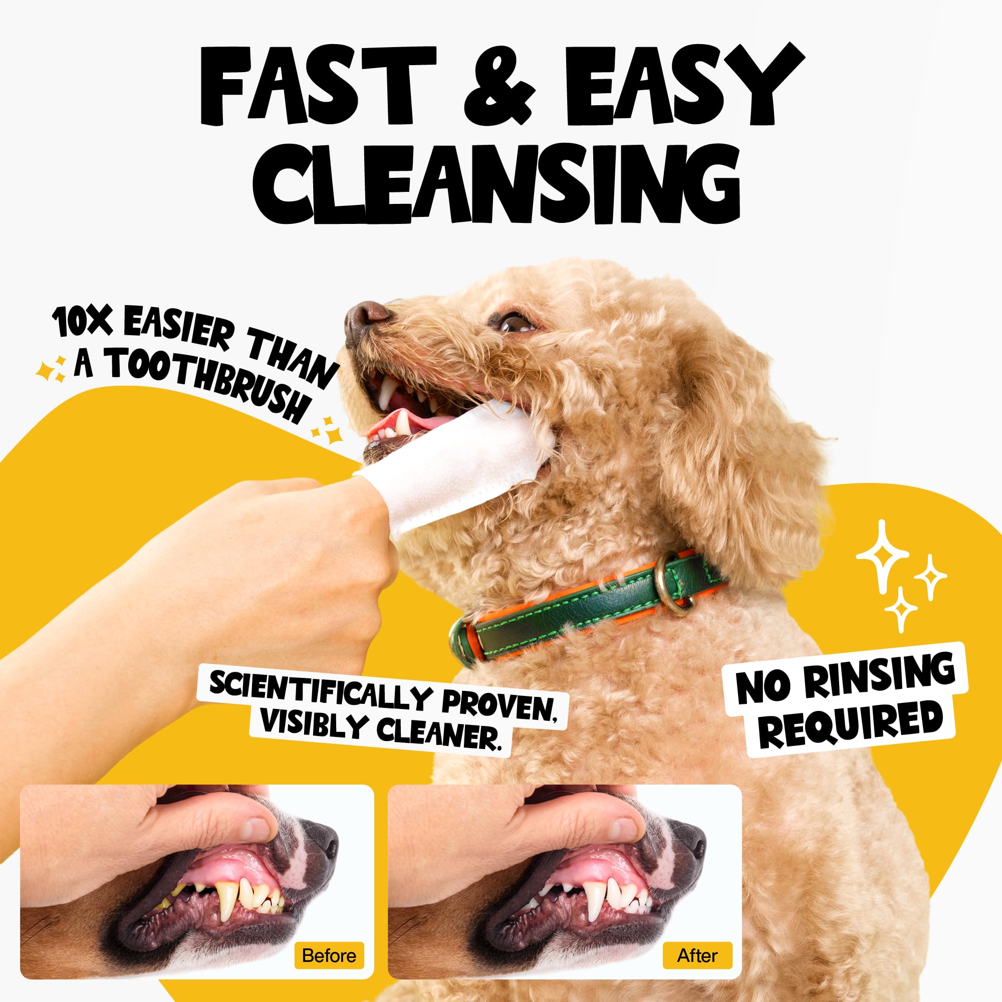 ROOFUS THE DOG Teeth Cleaning Wipes 60 Packs - Peanut Butter Dental Wipes to Reduce Plaque & Tartar for Dogs & Cats - Pet Dental Wipes for Oral Freshness