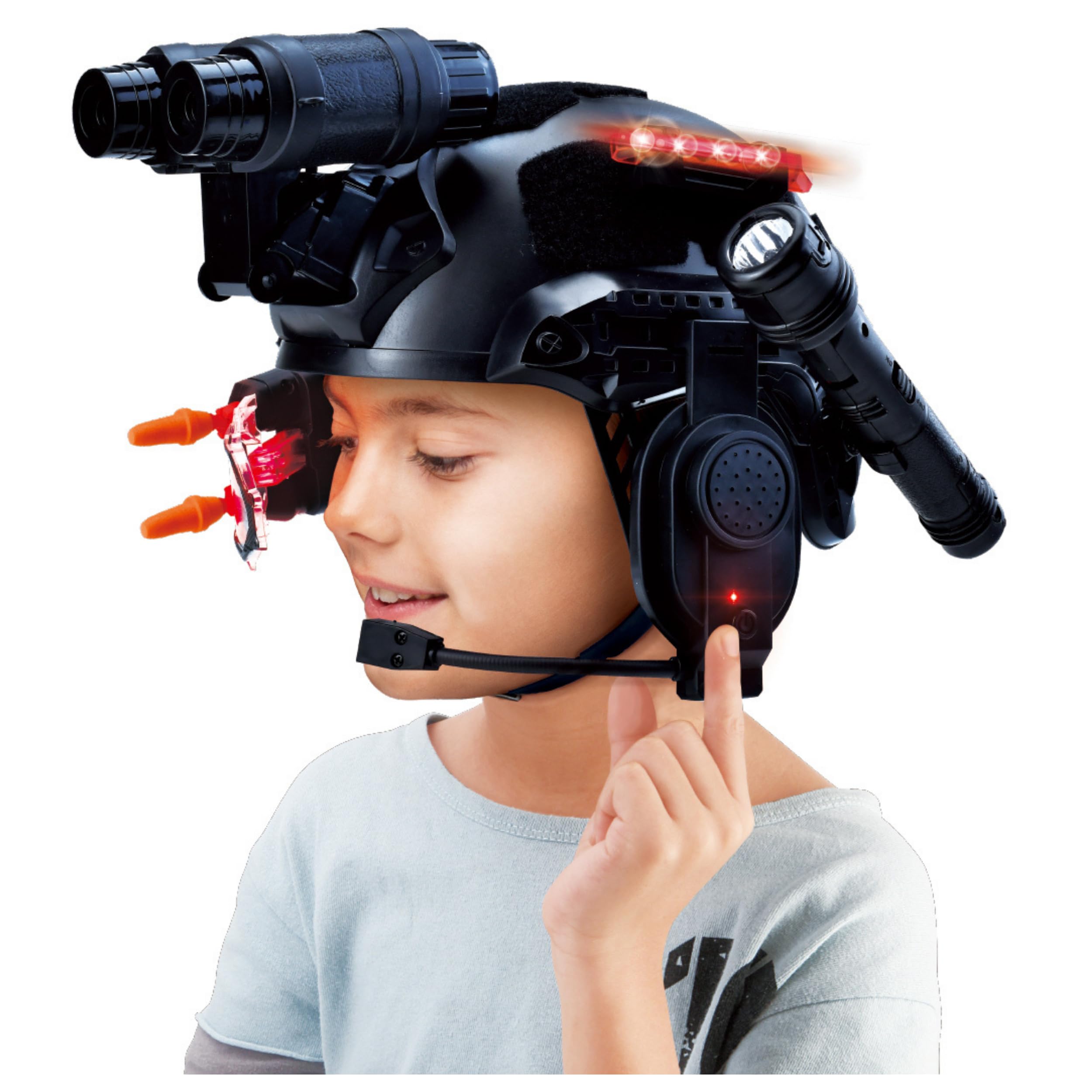 Police kids toy soldier Army SWAT Helmet Commander Set. megaphone led scope, dart toy gun & 4X Binoculars