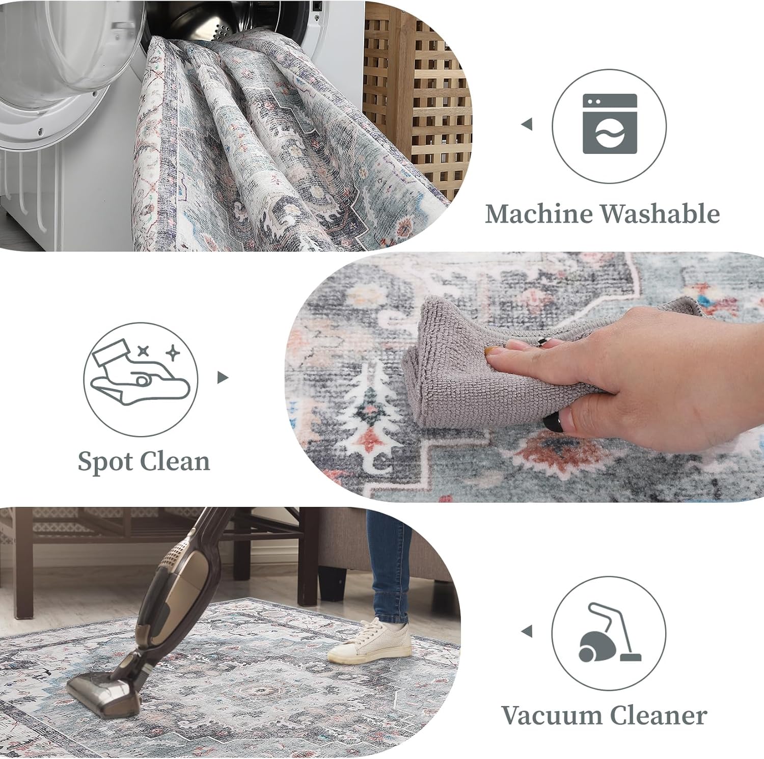 Area Rug 9x12 for Living Room - Machine Washable Non-Slip Vintage Rugs for Bedroom - Low Pile Thin Large Floor Carpet for Dinning Room Home Office,Blue/Green