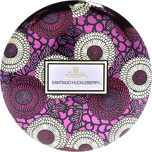 Voluspa - Vela de lata de 3 mechas  Santiago Huckleberry para unisex, vela de 12 onzas