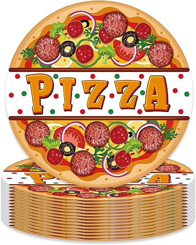 Oxylipo Platos de papel para pizza de 9 pulgadas, juego de platos redondos desechables para cena, tema de pizza, suministros para fiestas de