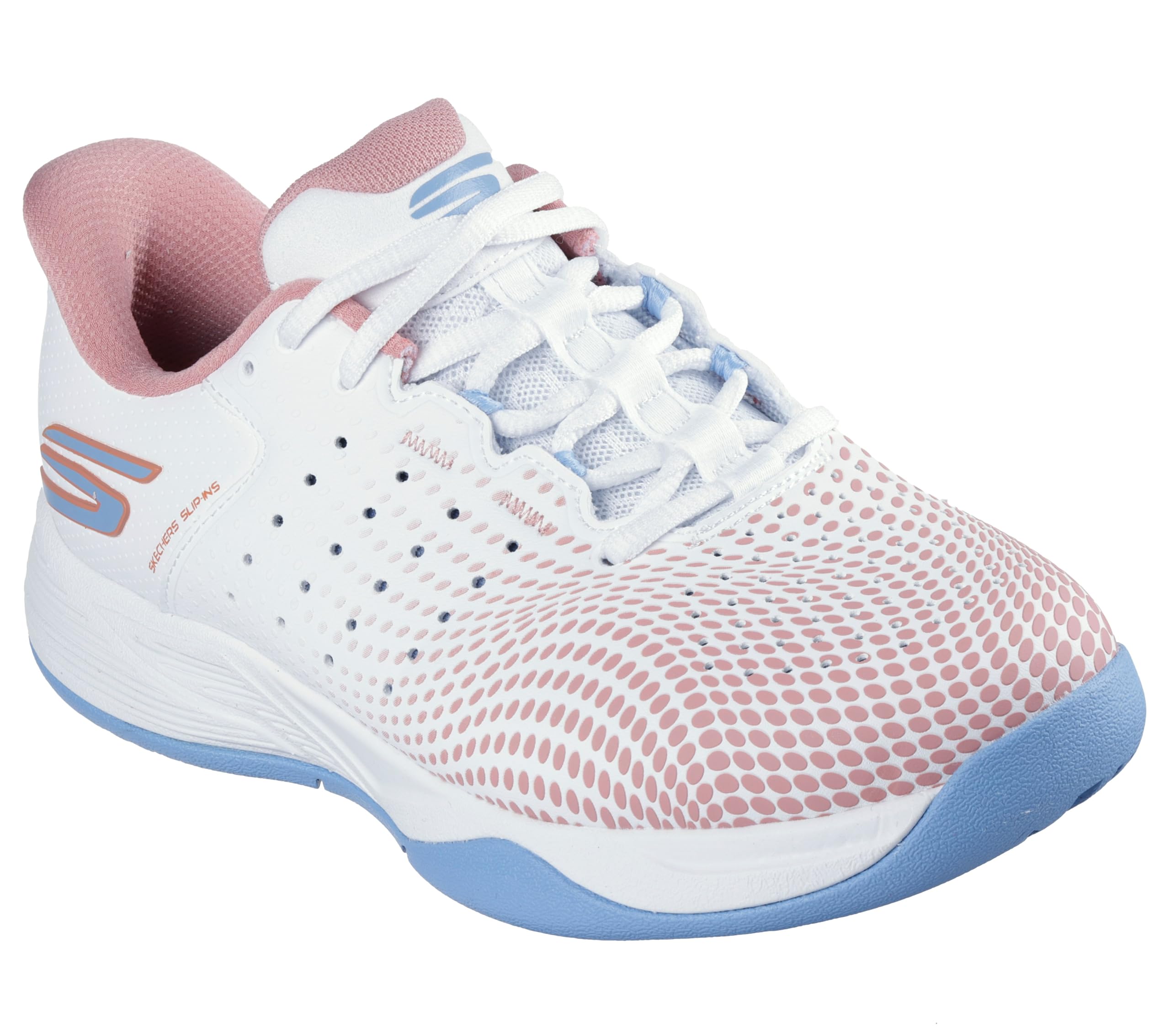 Skechers Women's Viper Court Reload Pickleball-Shoes, White Synthetic/Textile/Blue Trim, 4.5 UK