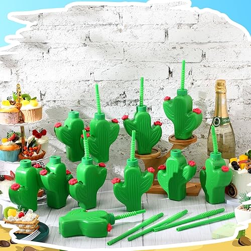 Miniatura 4 de Domensi Vasos de regalo para fiesta del Cinco de Mayo mexicano de 10 onzas con tapas y pajitas, tazas reutilizables de plástico de cactus a granel