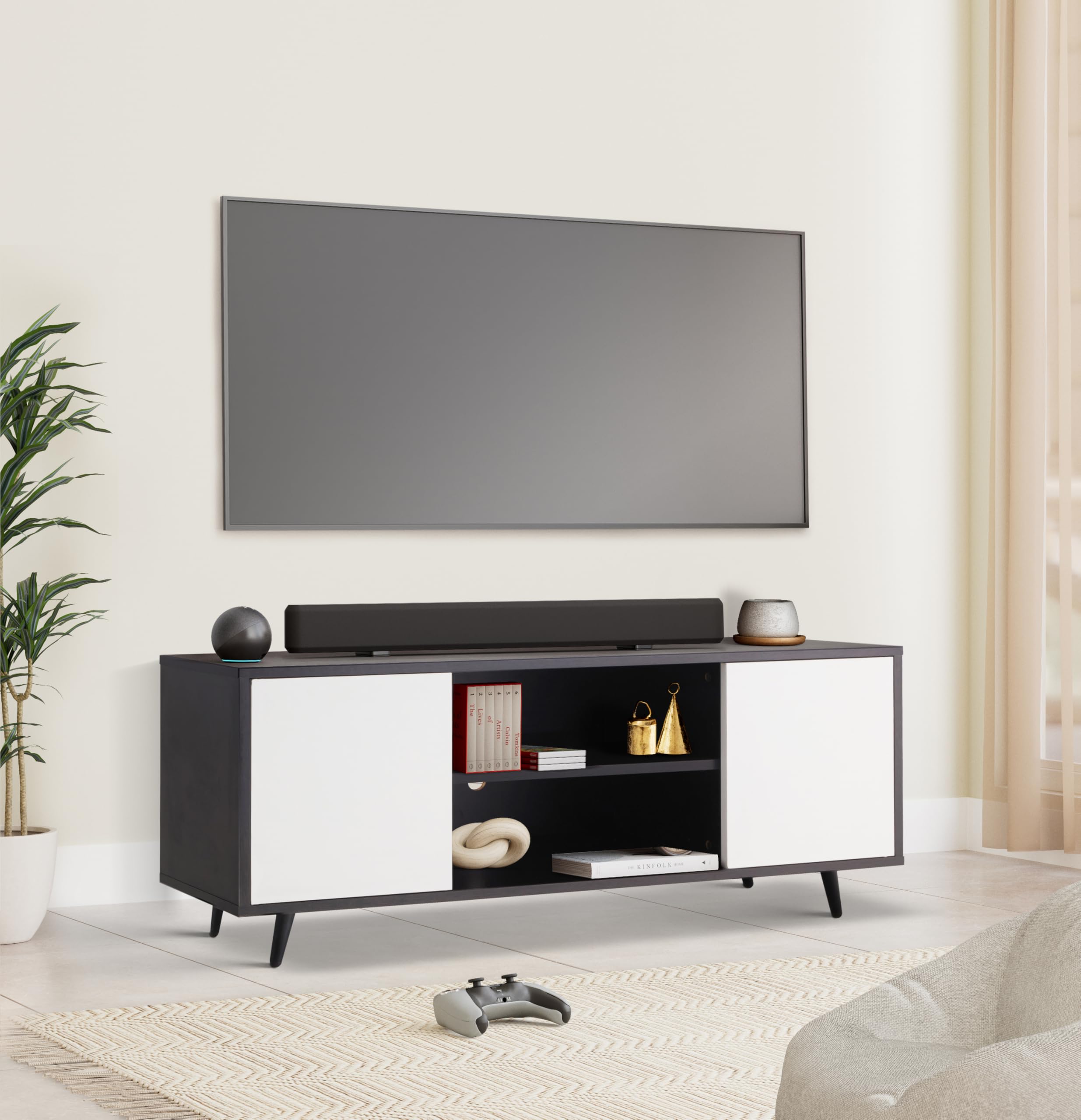 Amazon Brand - Solimo TV Unit for Living Room | TV Cabinet for Living Room, TV Unit, Diwali Gifts, Engineered Wood Cabinet with 2 Door & Open Shelf Storage Upto 42'' | Wenge