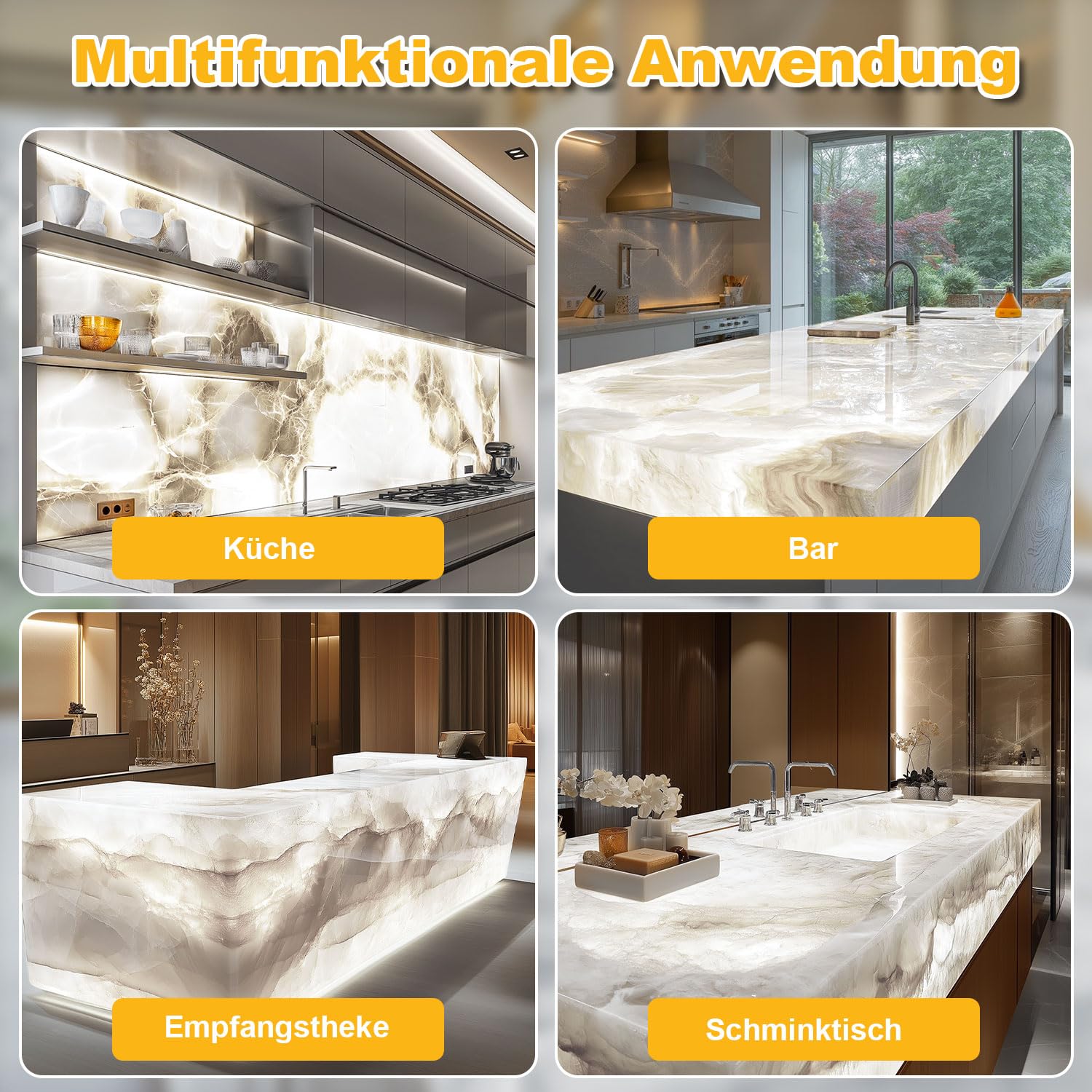 Lichaser LED-Hintergrundbeleuchtung, Weiß, 36W, 6000K, 24V, Dimmbare LED Platten, Alexa-kompatibel, Flexible Panelblattlichter, Fernbedienung, App-Steuerung, 50 x24.5cm for Marmor (4 Pack)