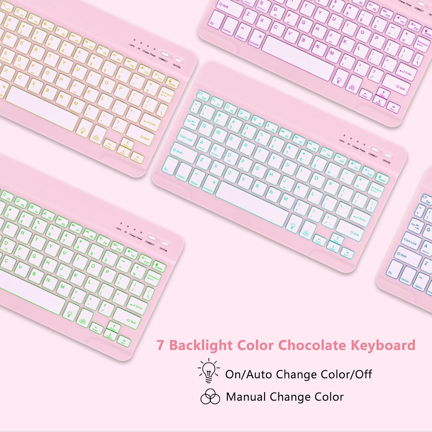 MMK for iPad Air 11 inch Case with Keyboard (M3 2025 / M2 2024) & iPad Pro 11 Inch case (1st Gen 2018), with 7 Colors Backlit Bluetooth Keyboard Cover with Pencil Holder for iPad Air 4th/5th Gen-Pink