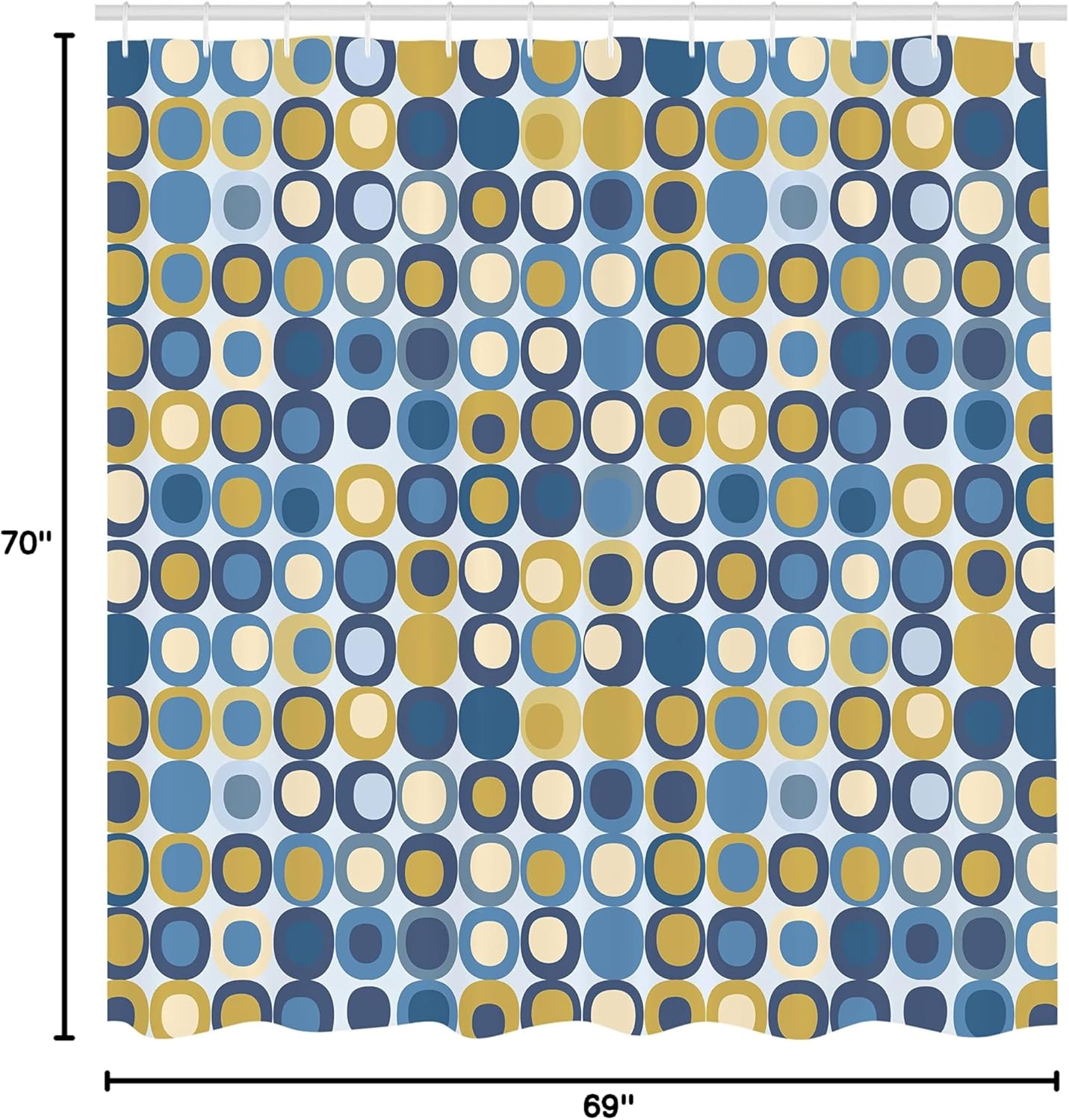 Ambesonne Mid Century Shower Curtain, Retro-Themed Styled Round Edged Mosaic Inspired Repeated Square Motif, Cloth Fabric Bathroom Decor Set with Hooks, 69" W x 70" L, Sea Blue