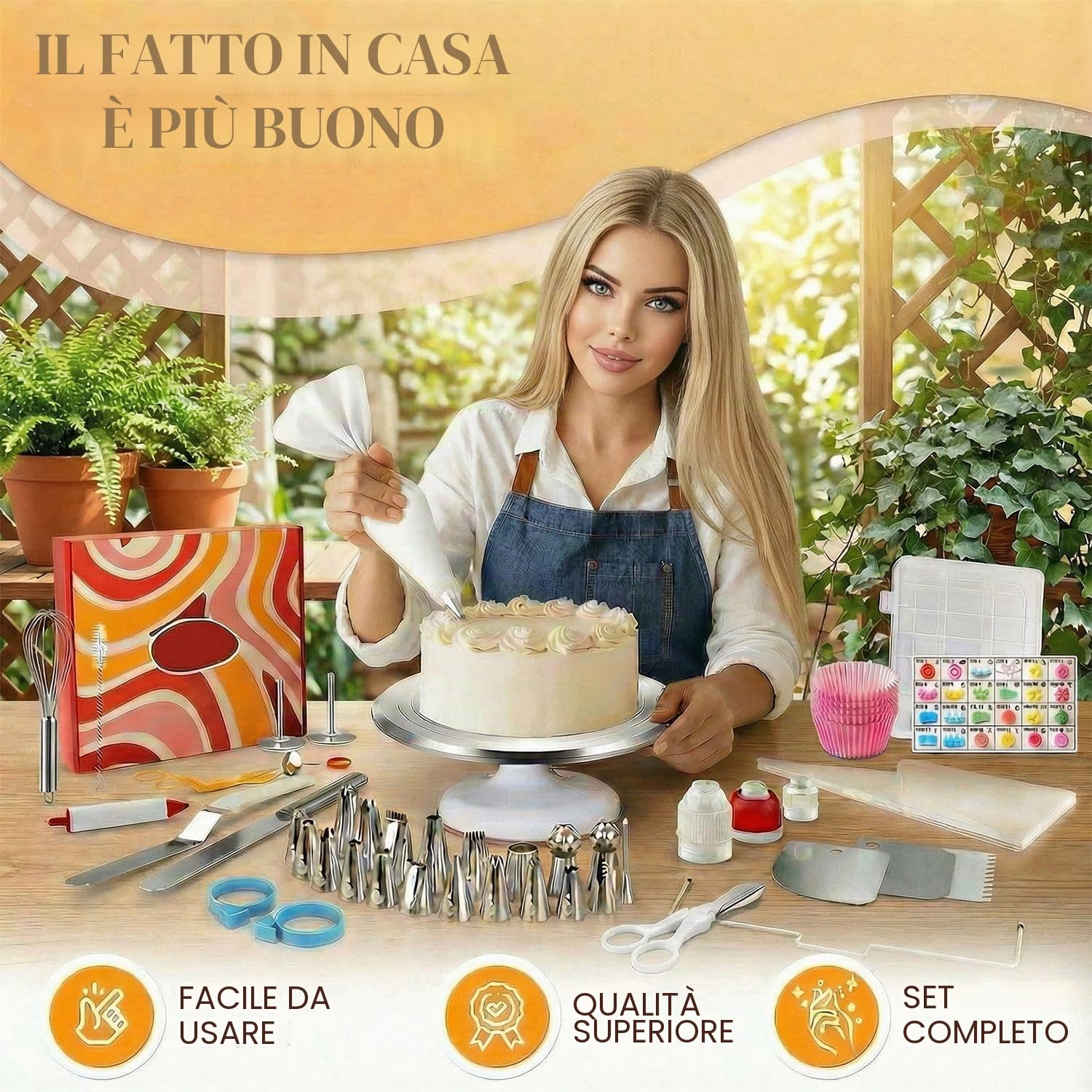144 Pezzi Kit Pasticceria Professionale con Vassoio Rotante in Lega di Alluminio - Set Utensili da Pasticceria per Adulti, Principianti e Adolescenti