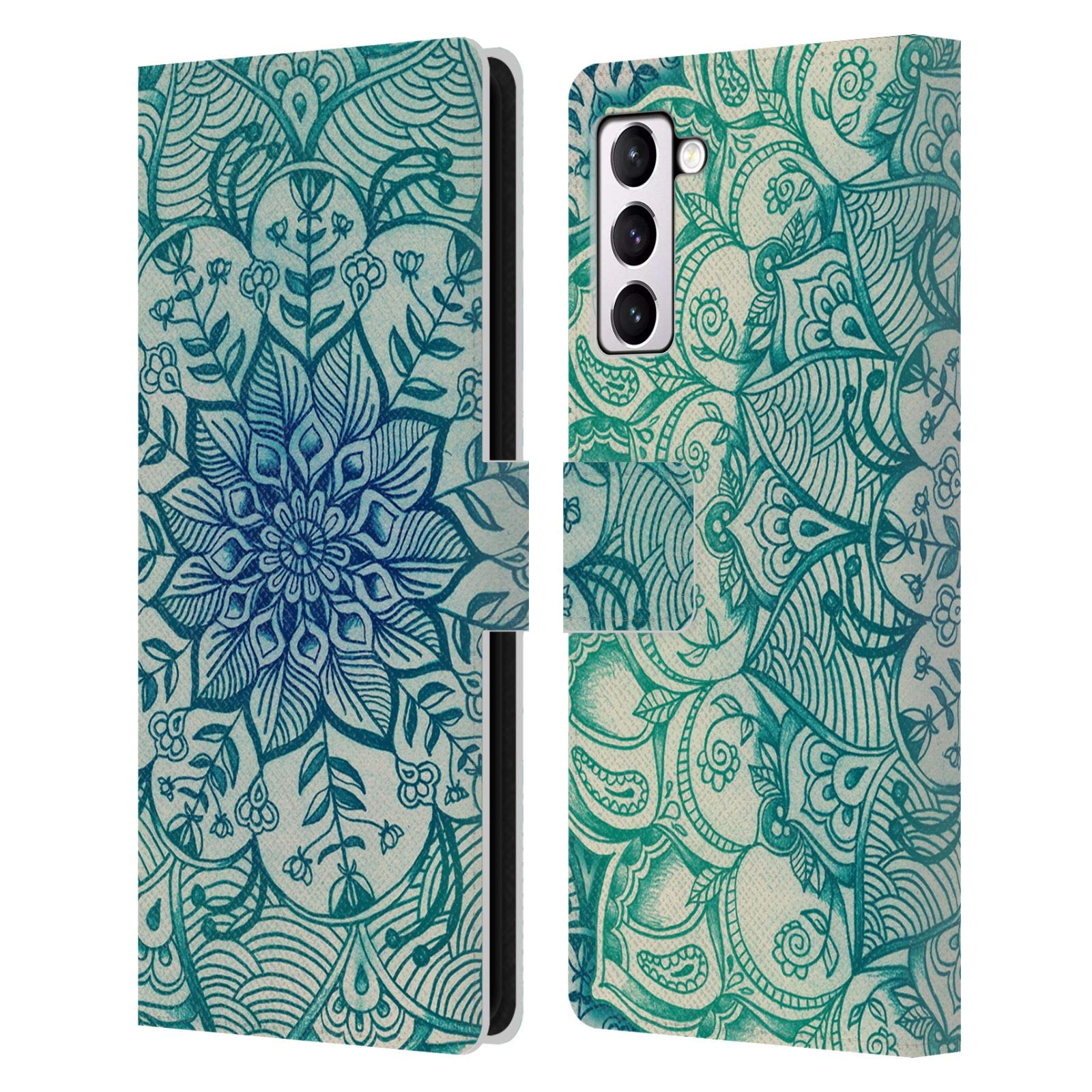 Head Case Designs Officially Licensed Micklyn Le Feuvre Emerald Doodle Mandala 3 Leather Book Wallet Case Cover Compatible With Samsung Galaxy S21+ 5G