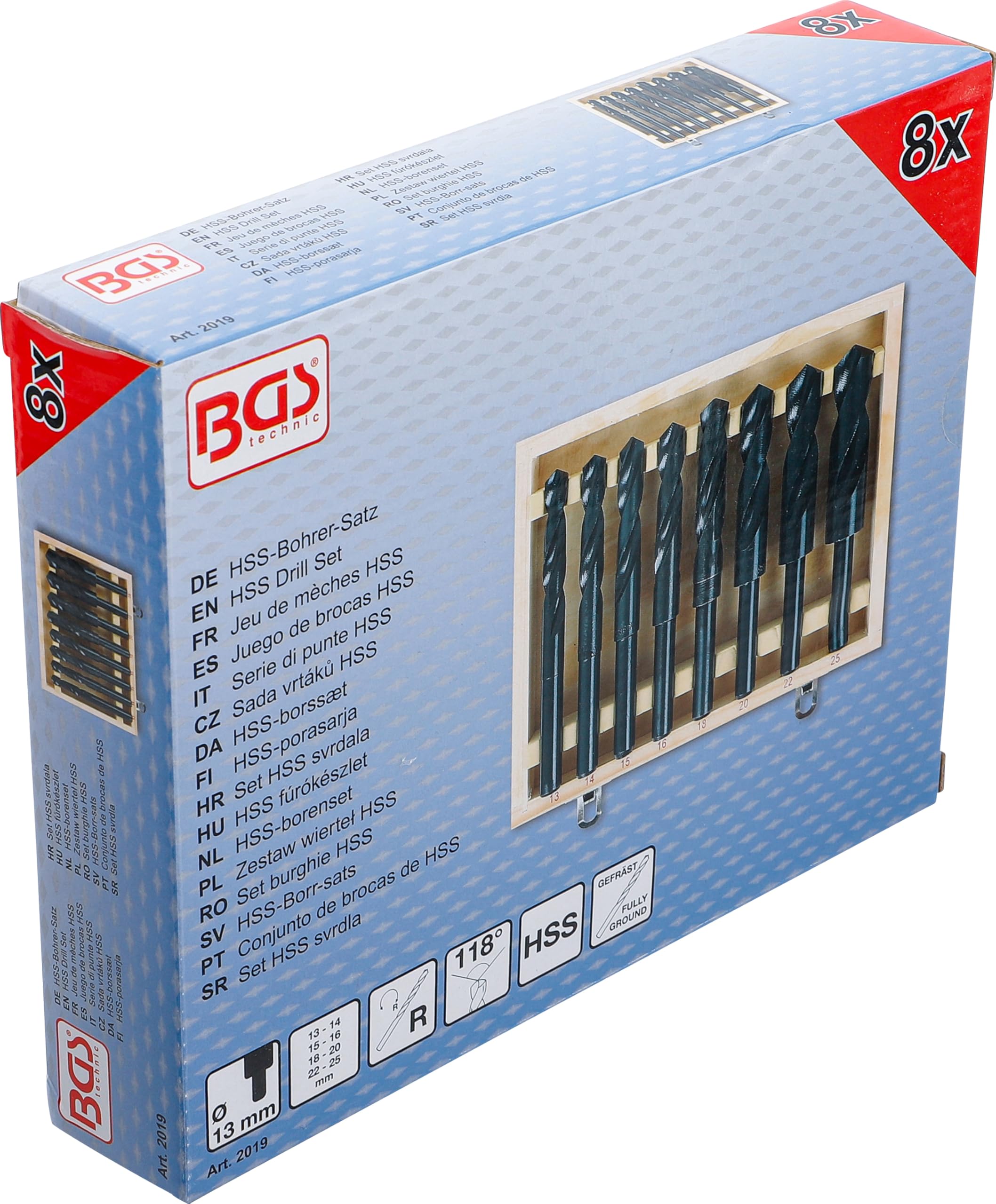 BGS 2019 | Juego de brocas HSS | 13 - 25 mm | 8 piezas