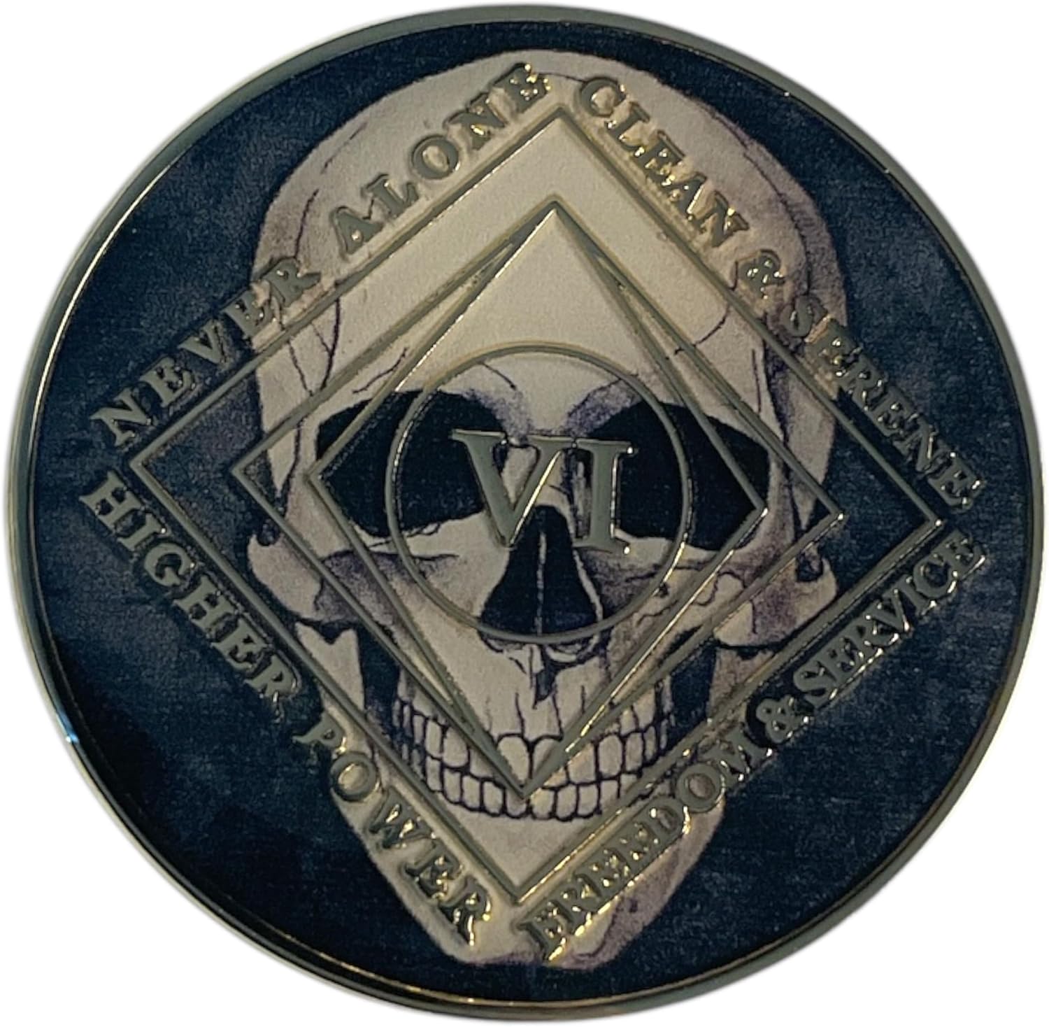 6 Year NA Skull Recovery Medallion, Clean Time Chip, Token, Coin, Just for Today