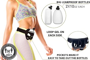Q-RUN Hydration Running Belt with Bottles - Water Belts for Woman and Men - iPhone Belt for Any Phone Size - Fuel Marathon Waist Pouch for Runners - Jogging Cycling Biking, Black