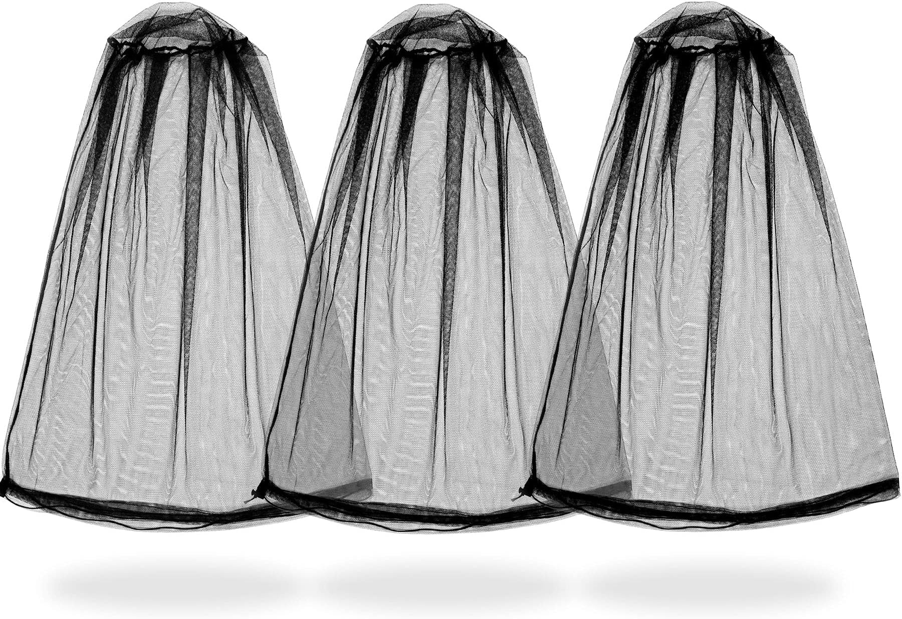 Mosquito Head Net, Durable Net Mesh Bug Head Nets 3-Pack Net Hat for Fishing, Hiking, Gardening
