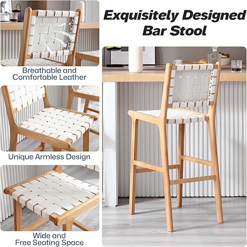 Miniatura 5 de GOOLON Juego de 2 taburetes de bar de piel sintética, taburetes de bar de 29 pulgadas de altura para isla de cocina, modernos taburetes de bar de