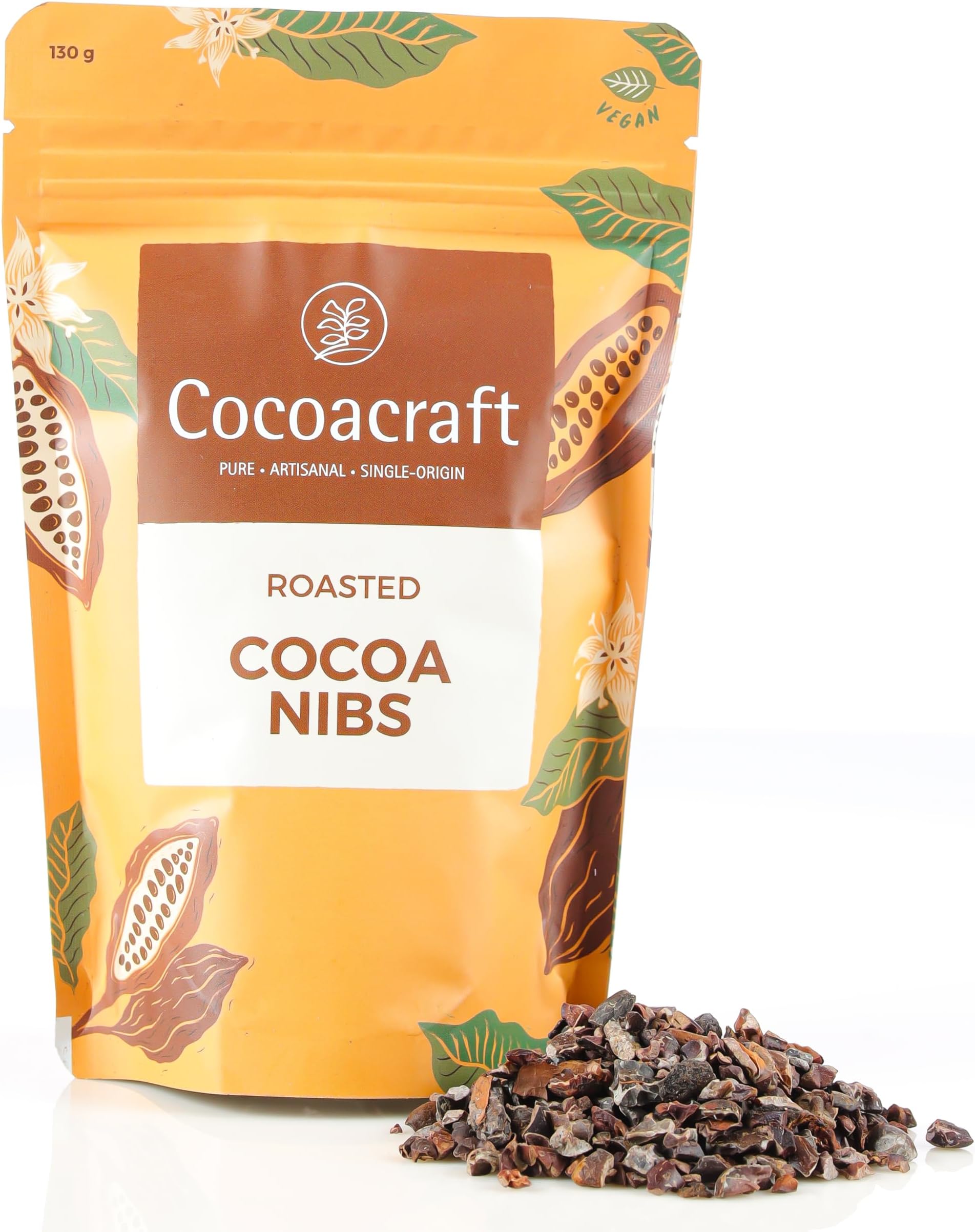 Cocoacraft Roasted Cocoa Nibs No Preservatives, Artificial Flavouring & Hydrogenated Oils | 100% Natural| Handmade Artisanal Couverture from Kerala | Used for baking and decoration (130g)