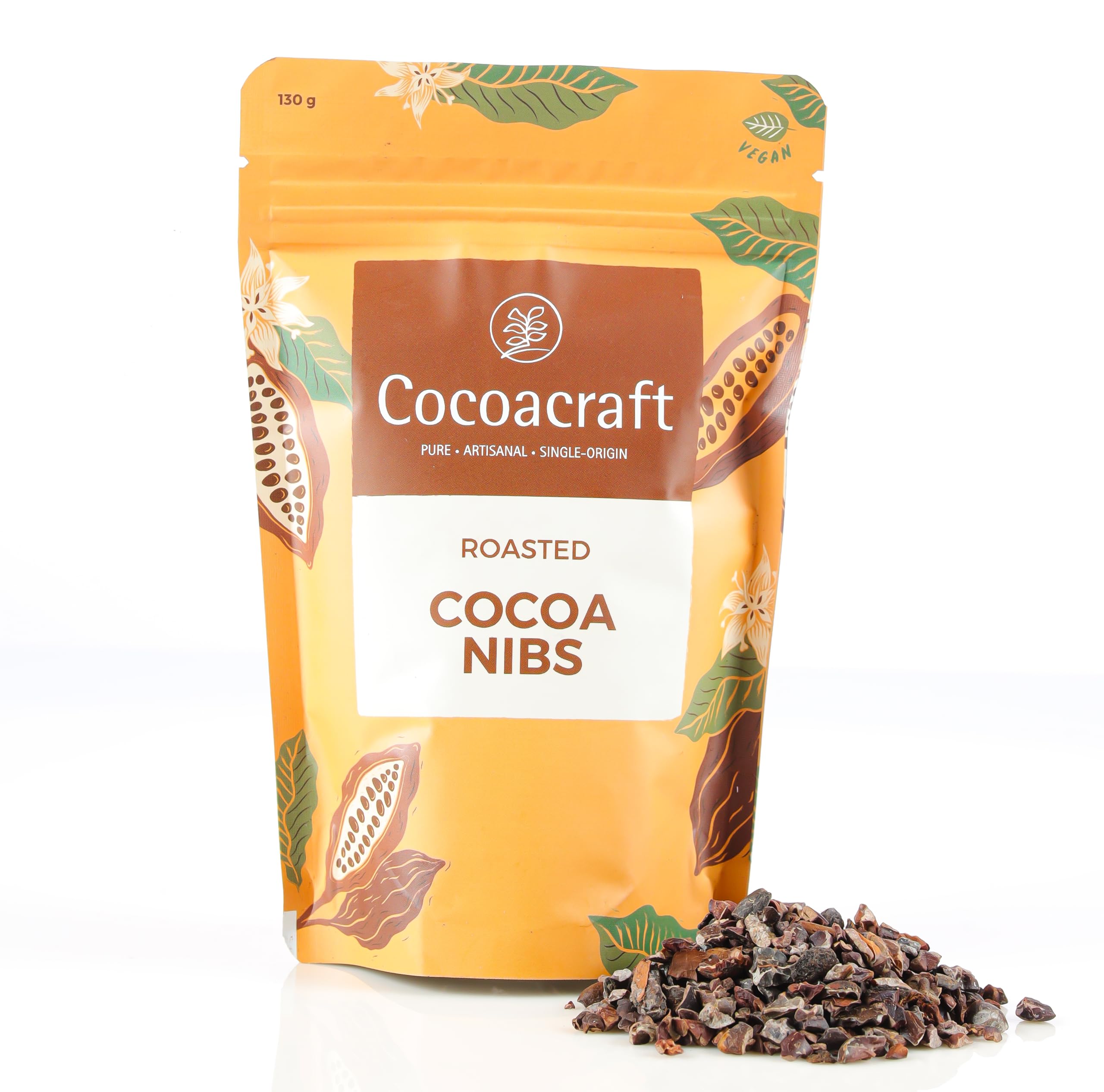 Cocoacraft Roasted Cacao Nibs No Preservatives, Artificial Flavouring & Hydrogenated Oils | 100% Natural| Handmade Artisanal Couverture from Kerala | Used for baking and decoration (130g)