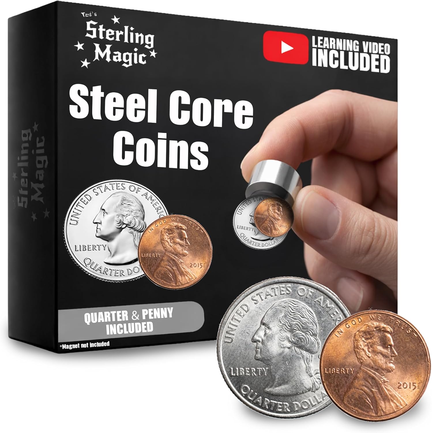 Ted's Sterling Magic Steel Core Coins for Magic Tricks, Illusions and Pranks (Penny and Quarter)