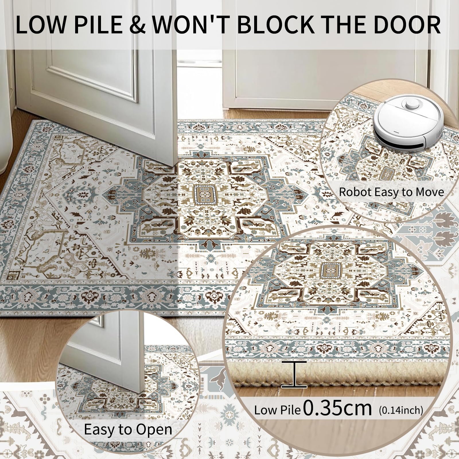 Cycleader 60x180cm Non-Slip Washable Runner Rug for Hallway, Vintage Boho Faux Cashmere Carpet Anti-Fatigue Kitchen Rugs Indoor Soft Long Floor Mat Low Pile Runners with Anti-Slip Backing for Bedroom - Image 4