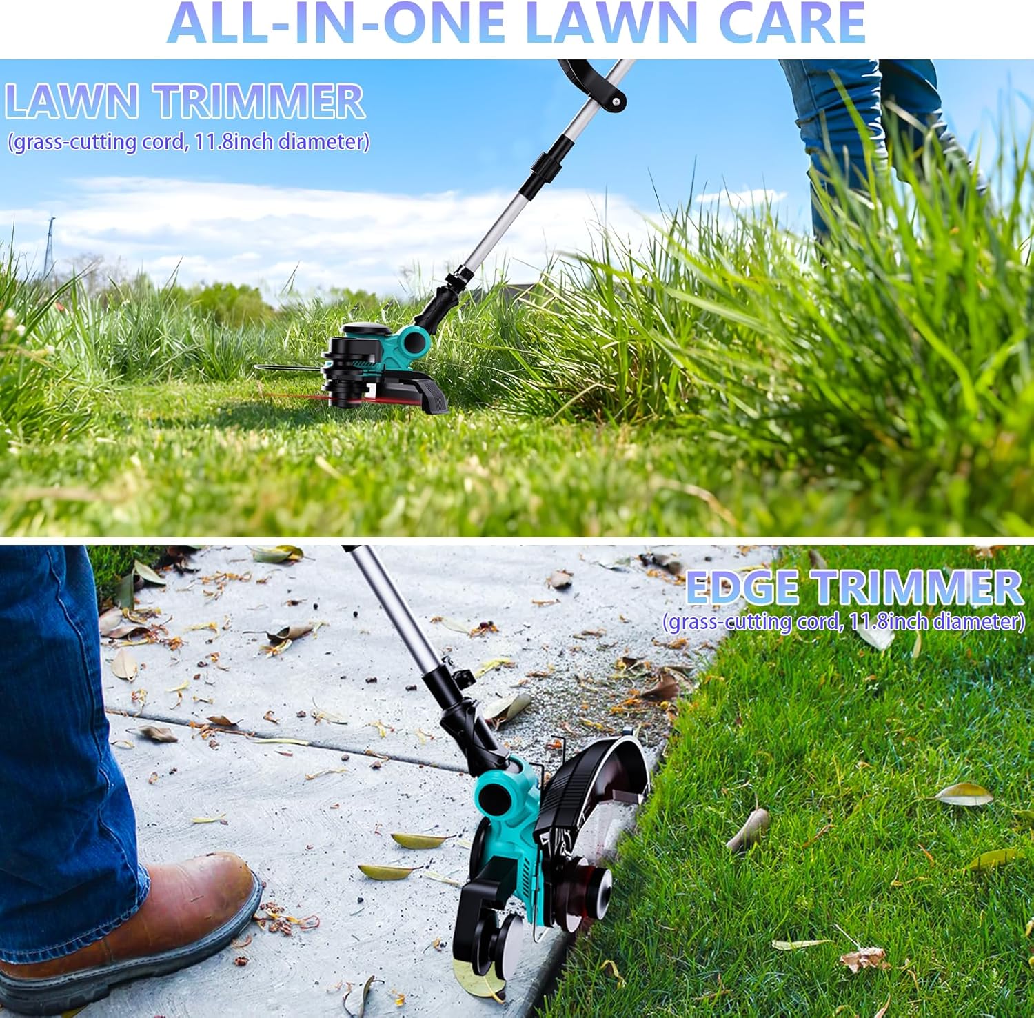 25000 RPM Electric Weed Wacker, 8000mAh Battery, 12″ Brushless Cordless 4-in-1 Brush Cutter/Weed Eater/String Trimmer/Grass Trimmer, Electric String Trimmer 2 Batteries and Charger